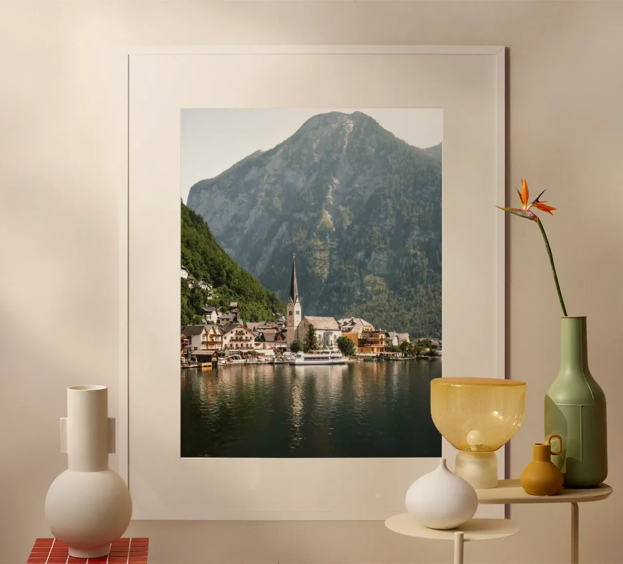 Ancient village by the river poster con telaio in alluminio da mip of map