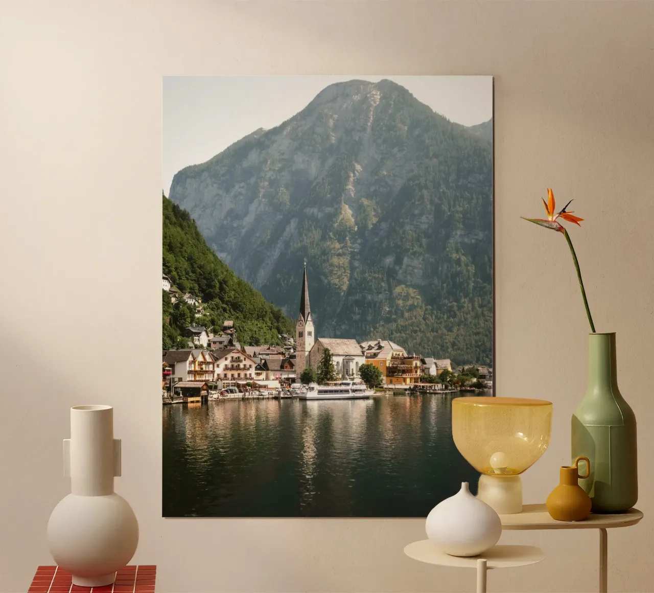Ancient village by the river poster con telaio in alluminio da mip of map