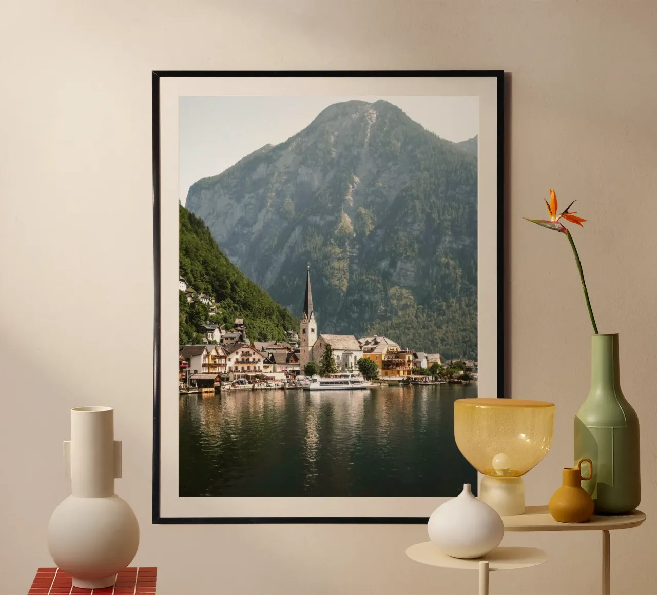 Ancient village by the river poster con telaio in alluminio da mip of map