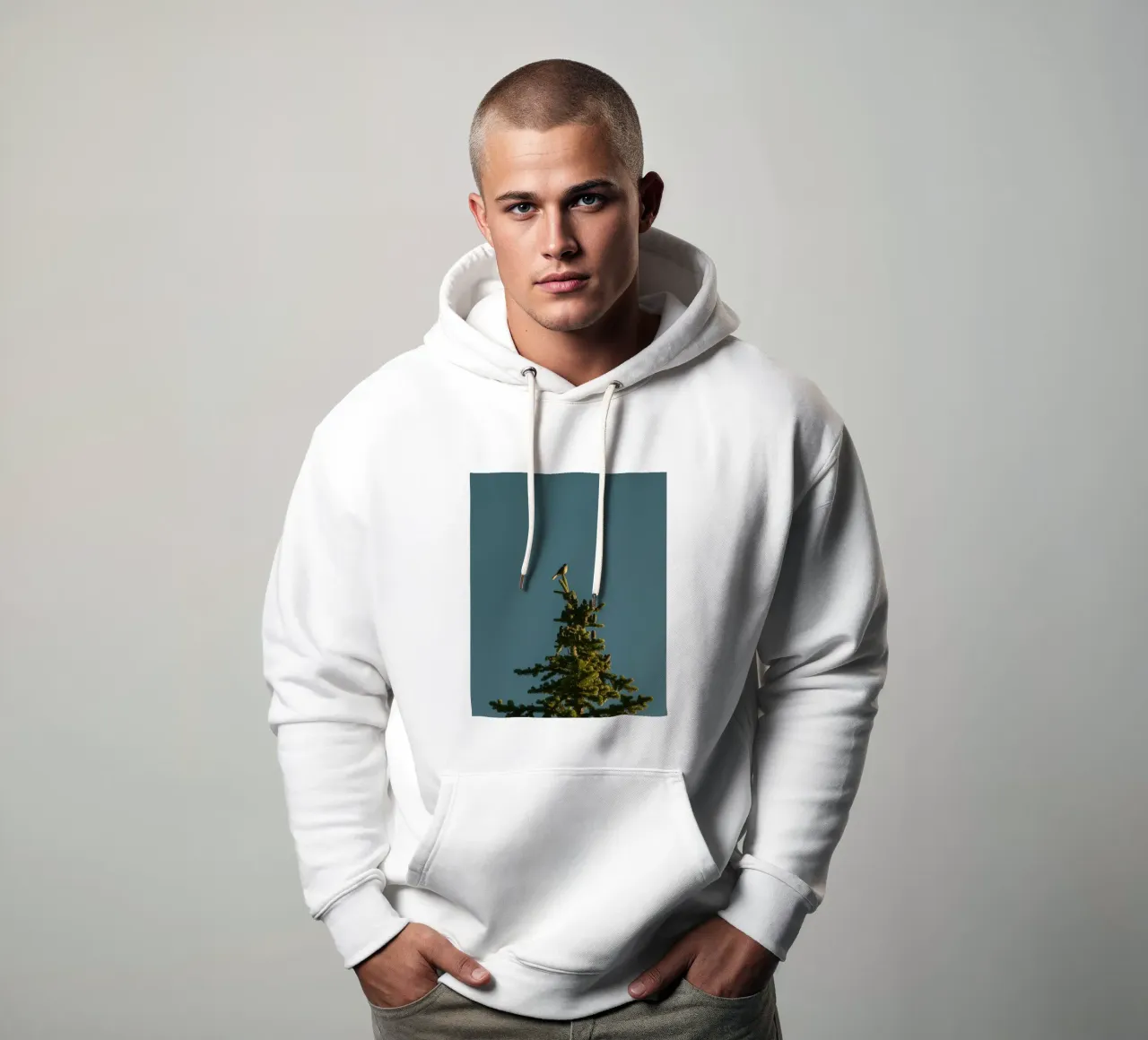 Little bird perched on the pine tree felpa con cappuccio da mip of map