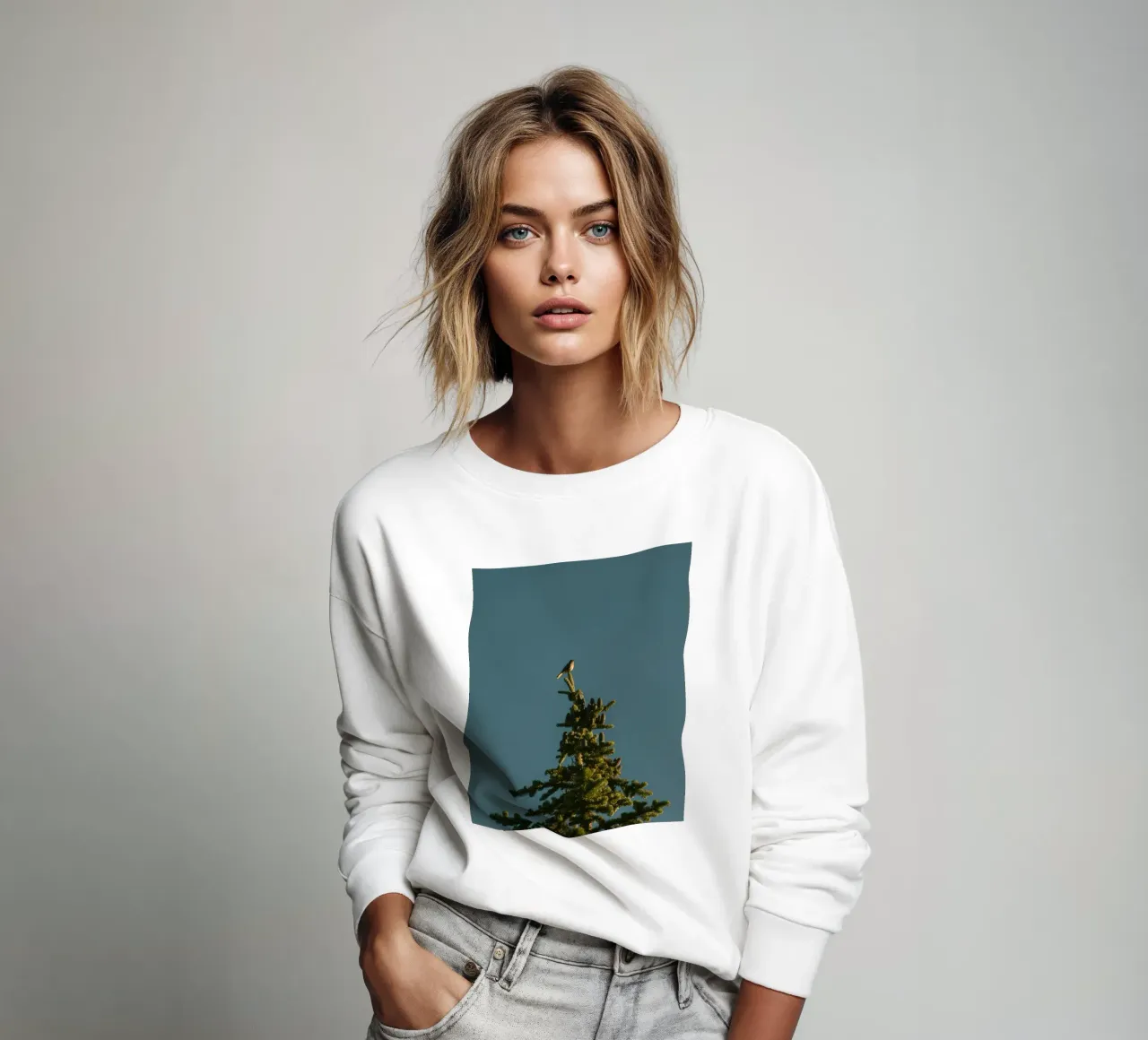 Little bird perched on the pine tree felpa da mip of map