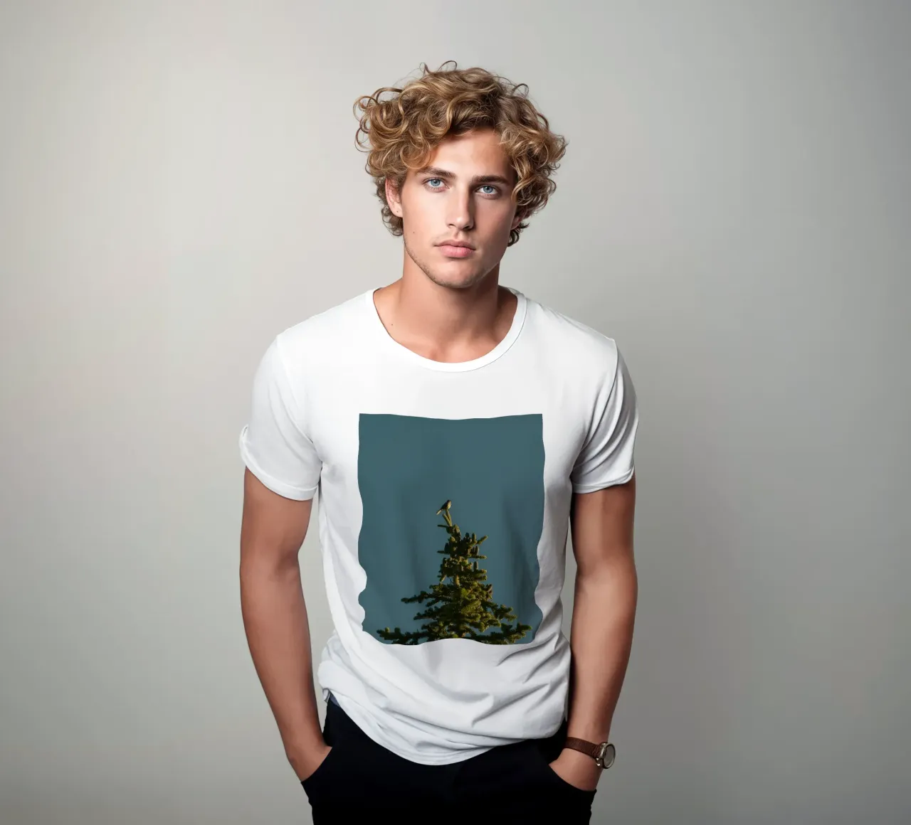 Little bird perched on the pine tree t-shirt da mip of map