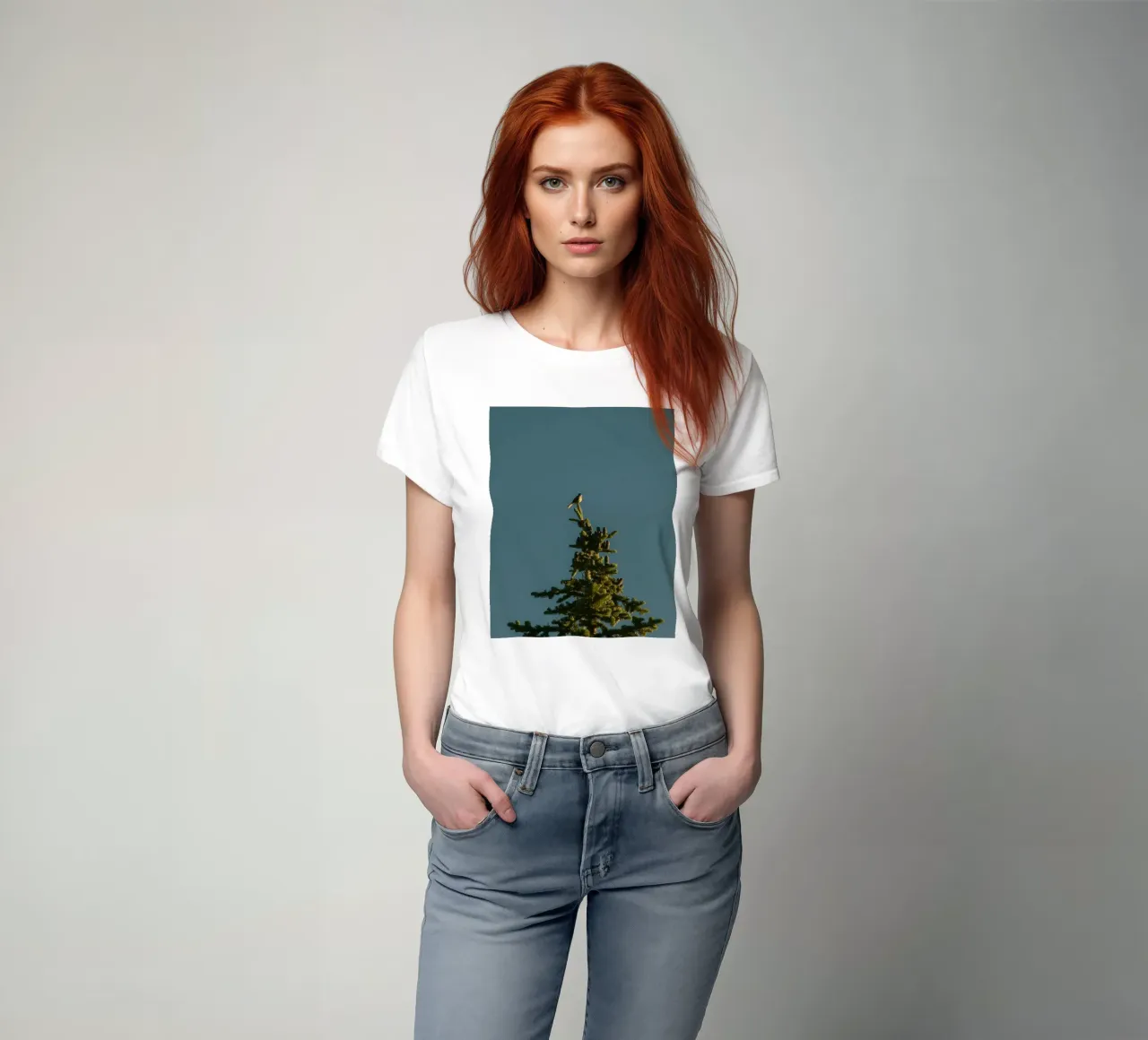 Little bird perched on the pine tree t-shirt da mip of map
