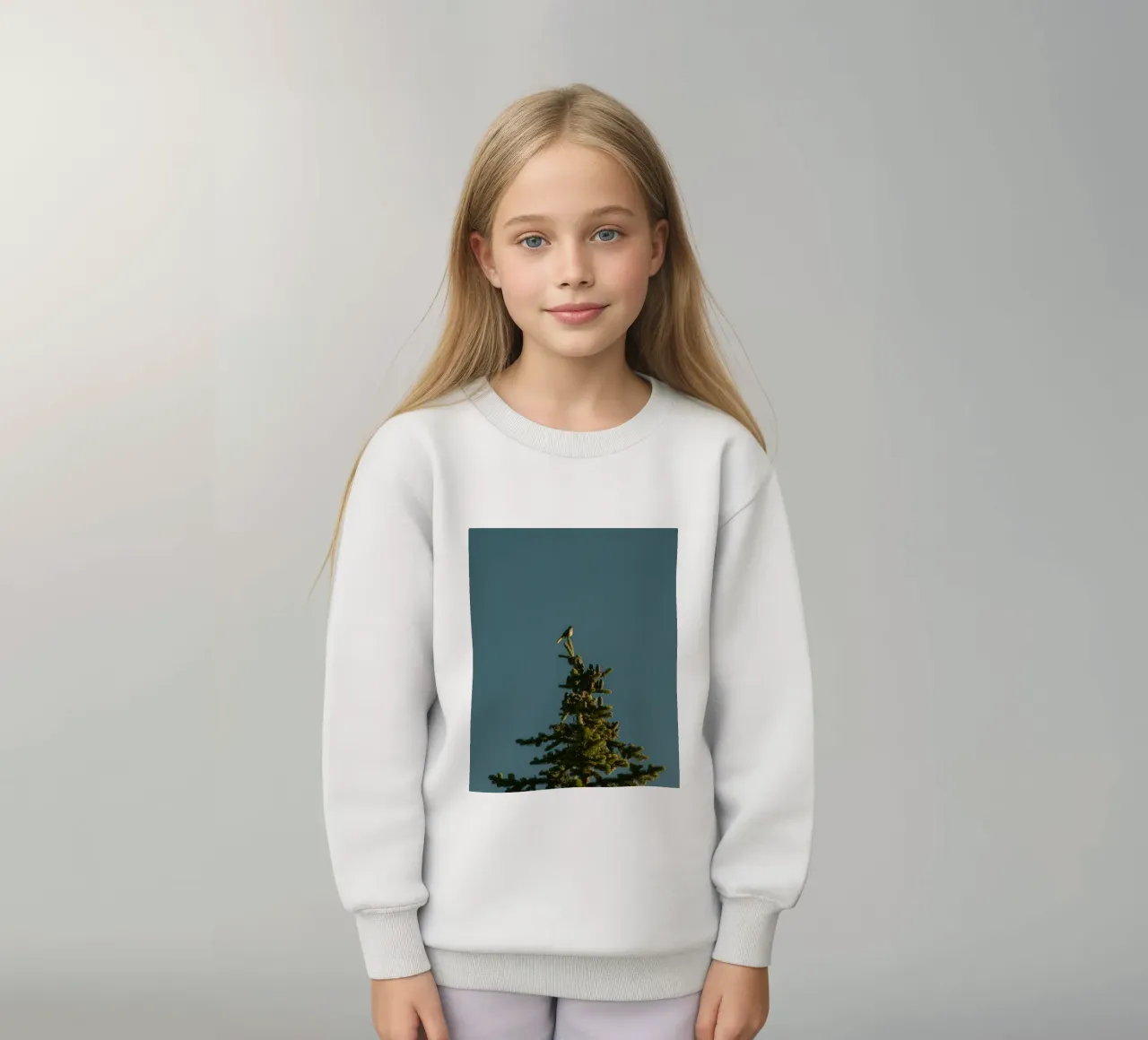 Little bird perched on the pine tree felpa bambino da mip of map