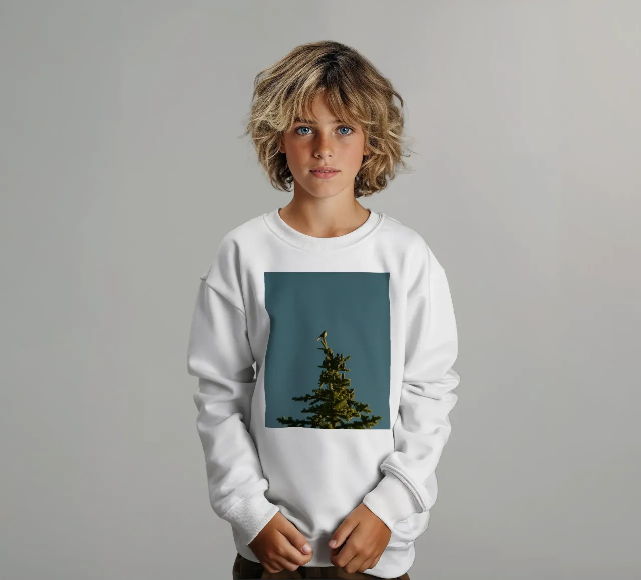 Little bird perched on the pine tree felpa bambino da mip of map