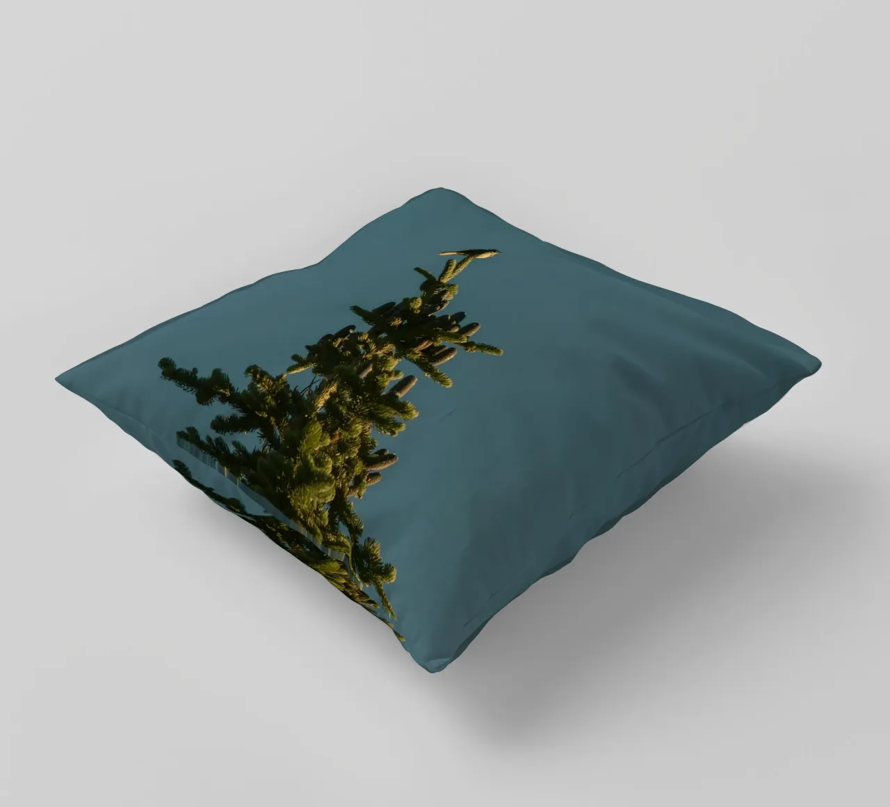 Little bird perched on the pine tree cuscino da mip of map