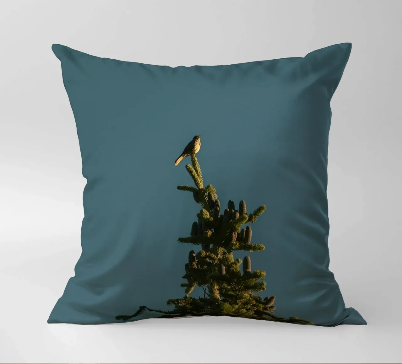 Little bird perched on the pine tree cuscino da mip of map