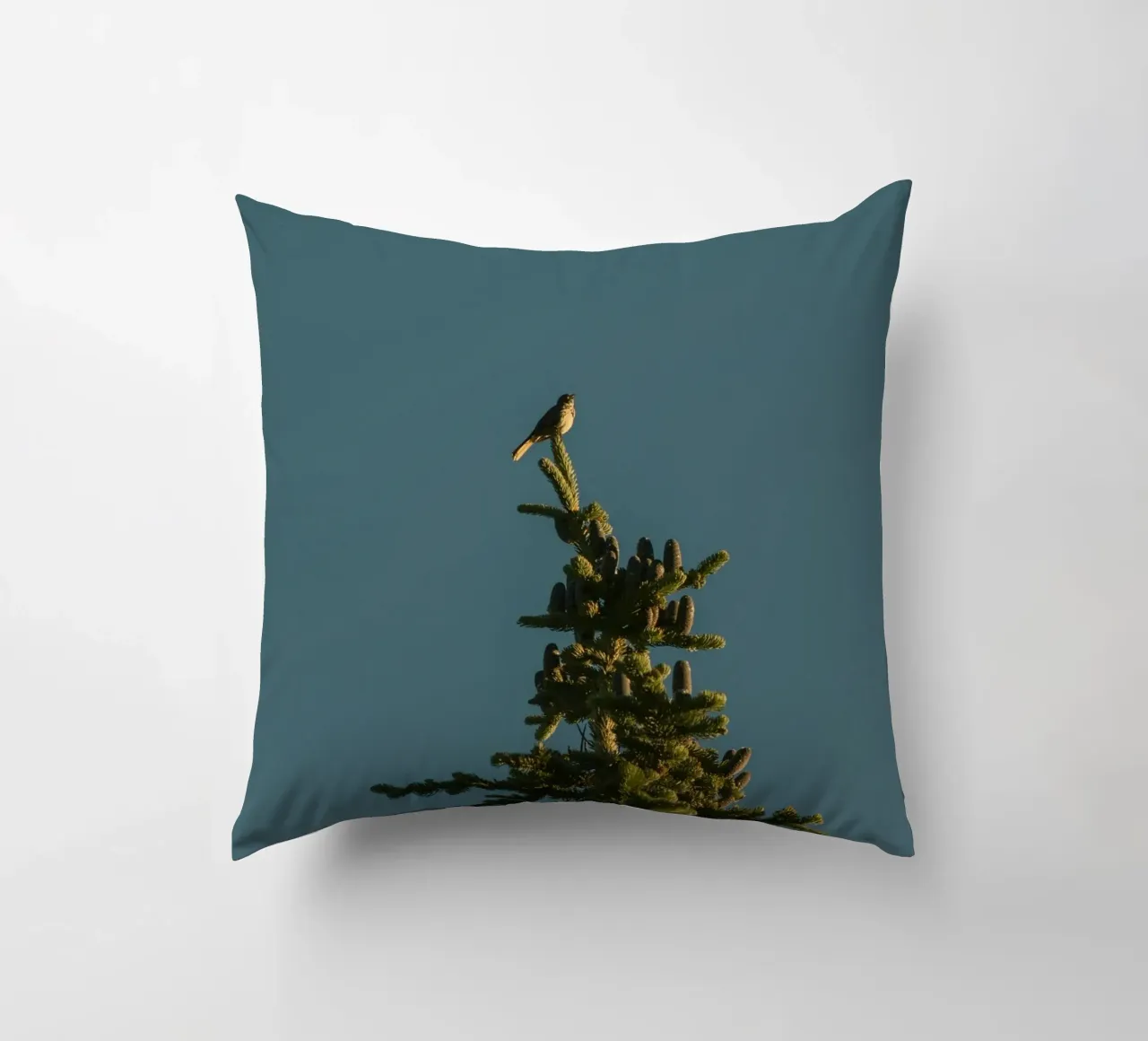 Little bird perched on the pine tree cuscino da mip of map