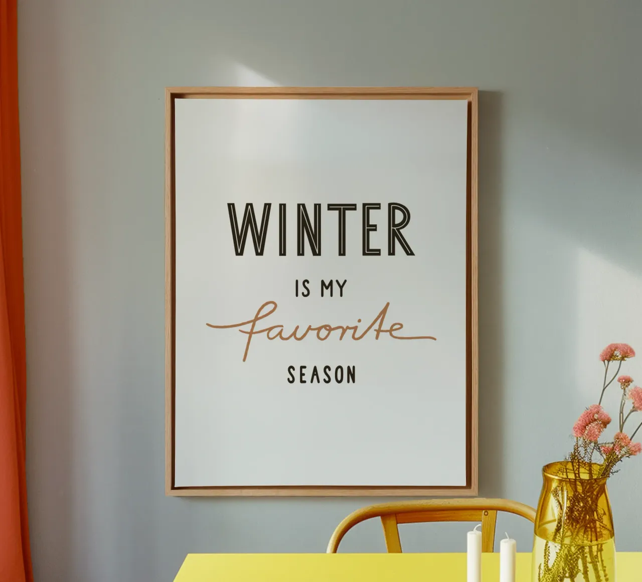 El invierno es mi estación favorita | Neutral ChicHandwritten Print lienzo con Marco flotante de Kathrin Woo Design
