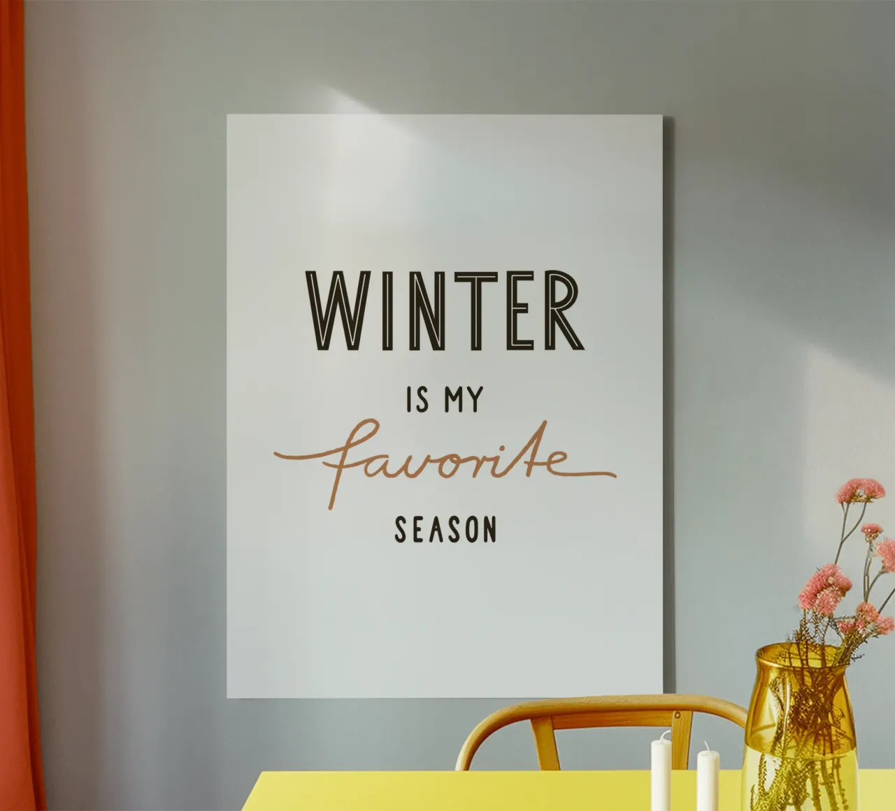 El invierno es mi estación favorita | Neutral ChicHandwritten Print lienzo con Marco flotante de Kathrin Woo Design