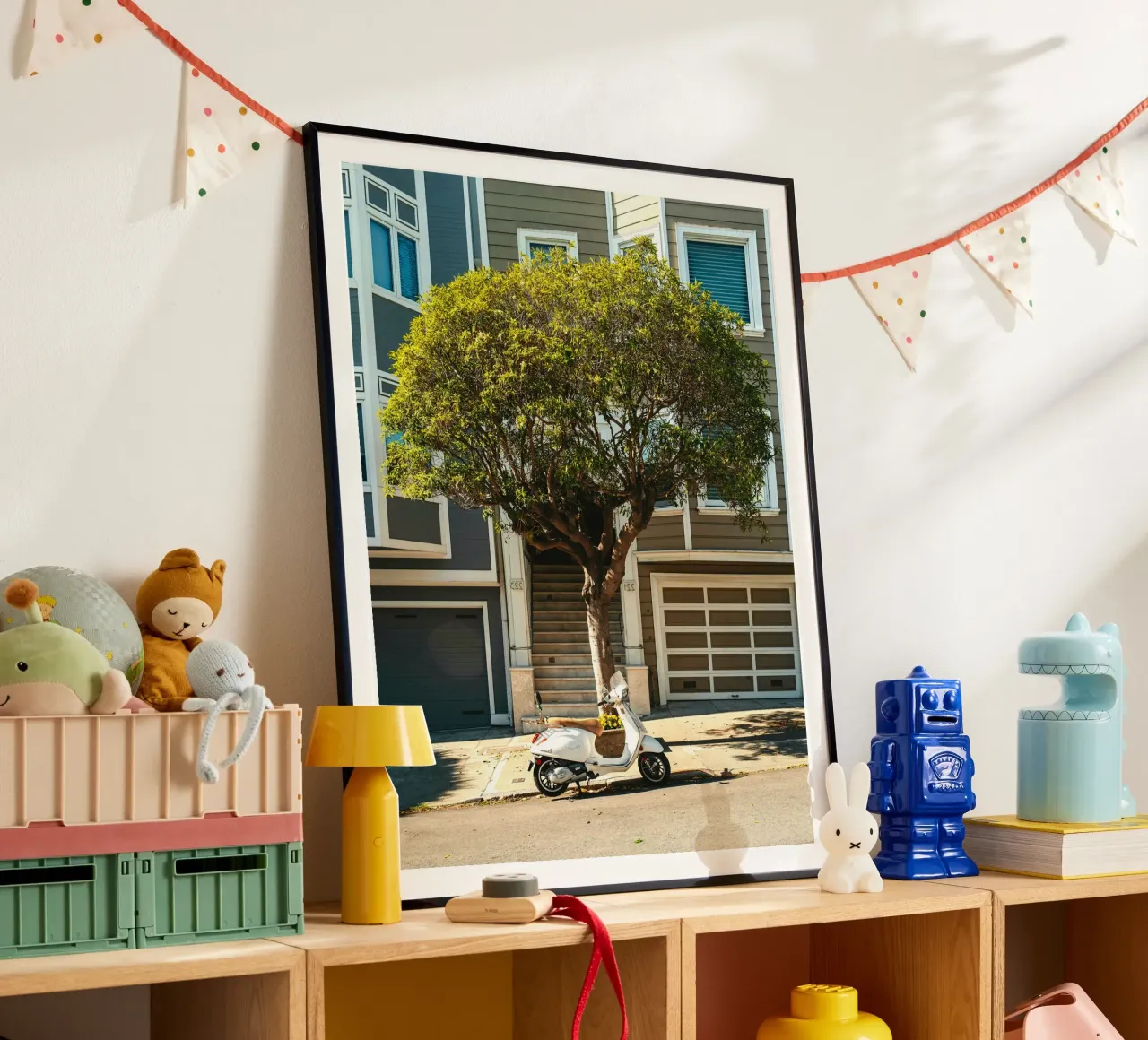 White motorbike under the tree poster da mip of map