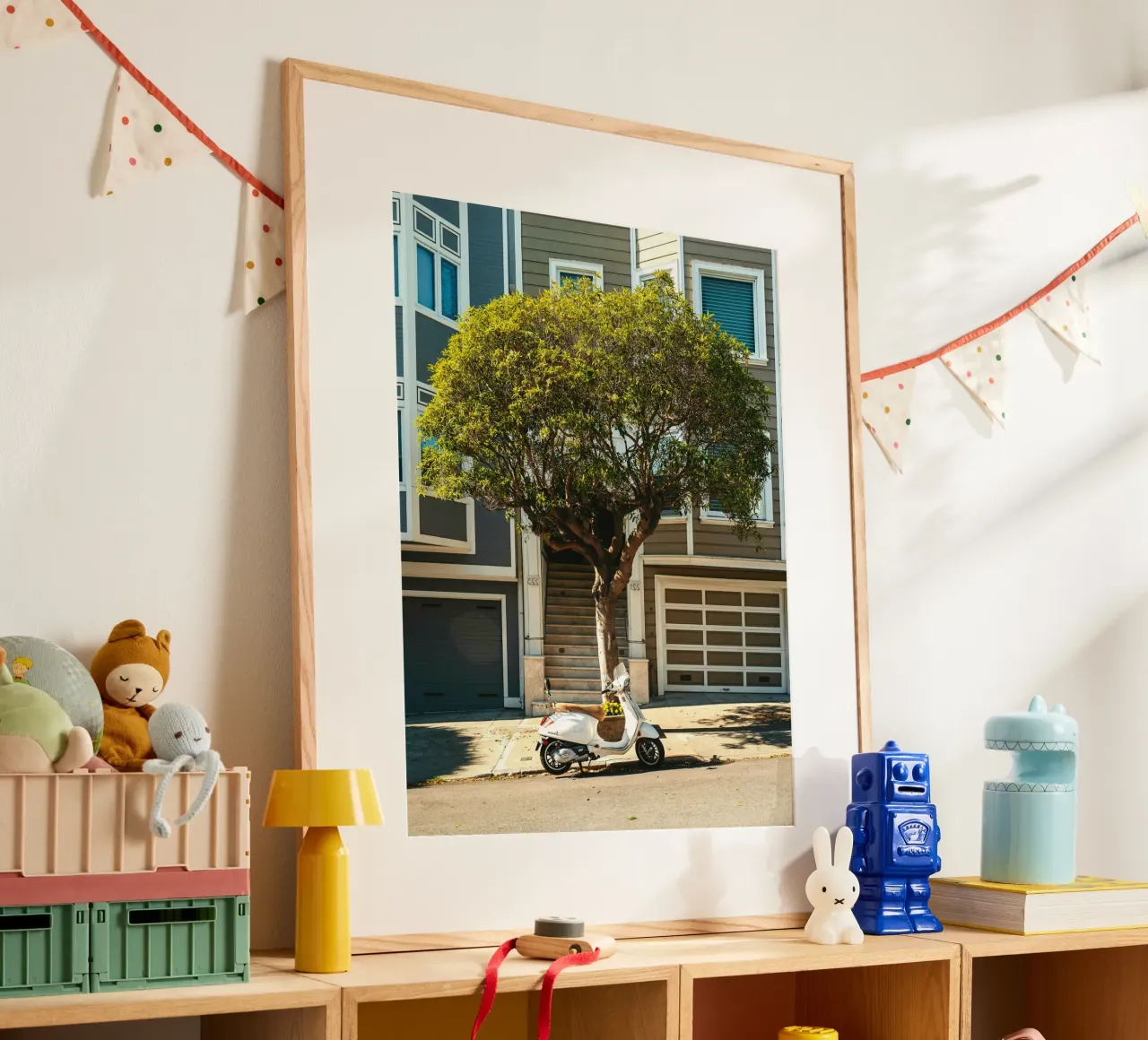 White motorbike under the tree poster da mip of map