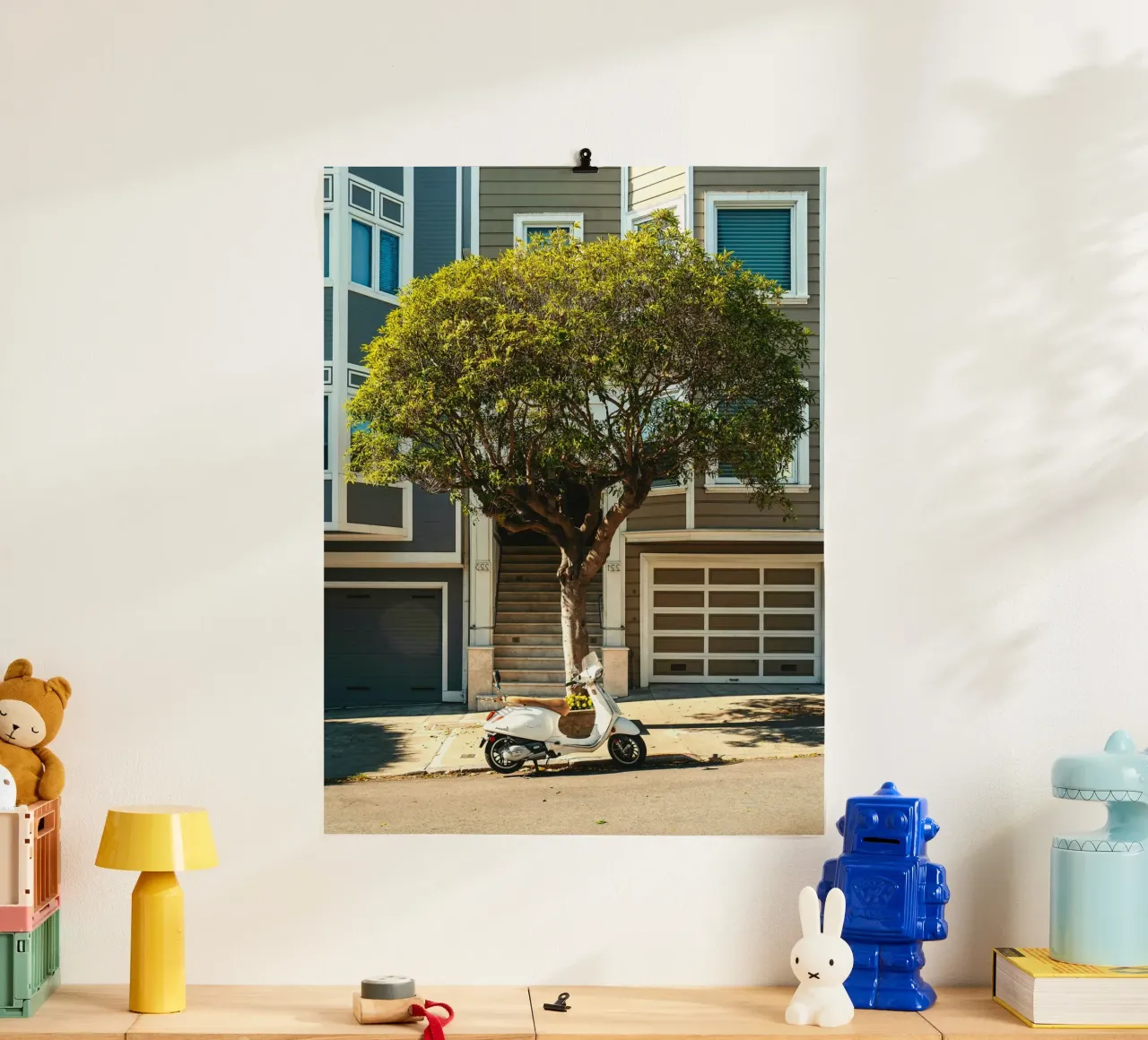 White motorbike under the tree poster da mip of map