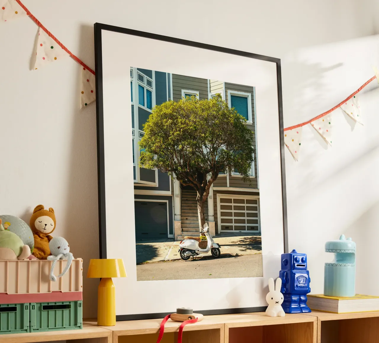 White motorbike under the tree poster da mip of map