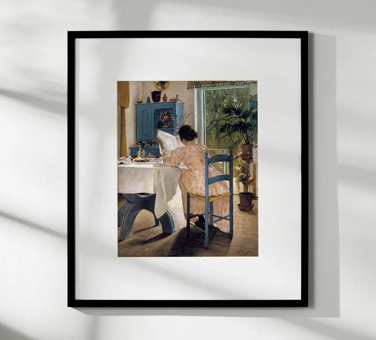 Breakfast with the Morning Newspaper poster con telaio in plastica da apoloprints