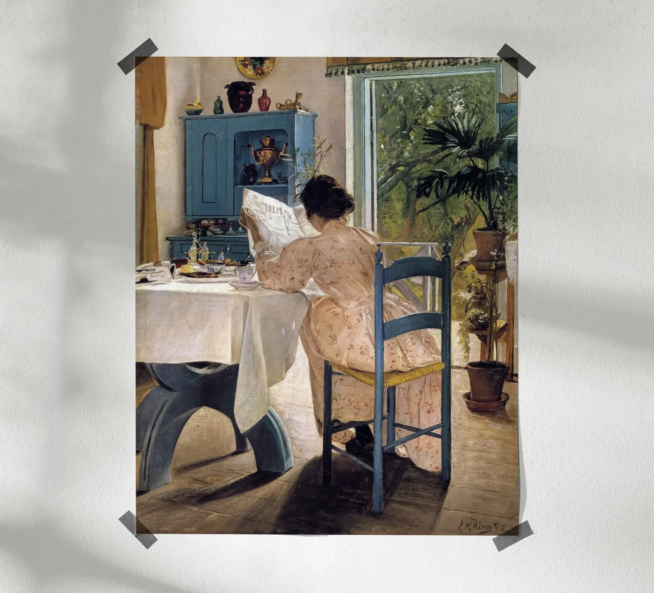 Breakfast with the Morning Newspaper poster con telaio in plastica da apoloprints