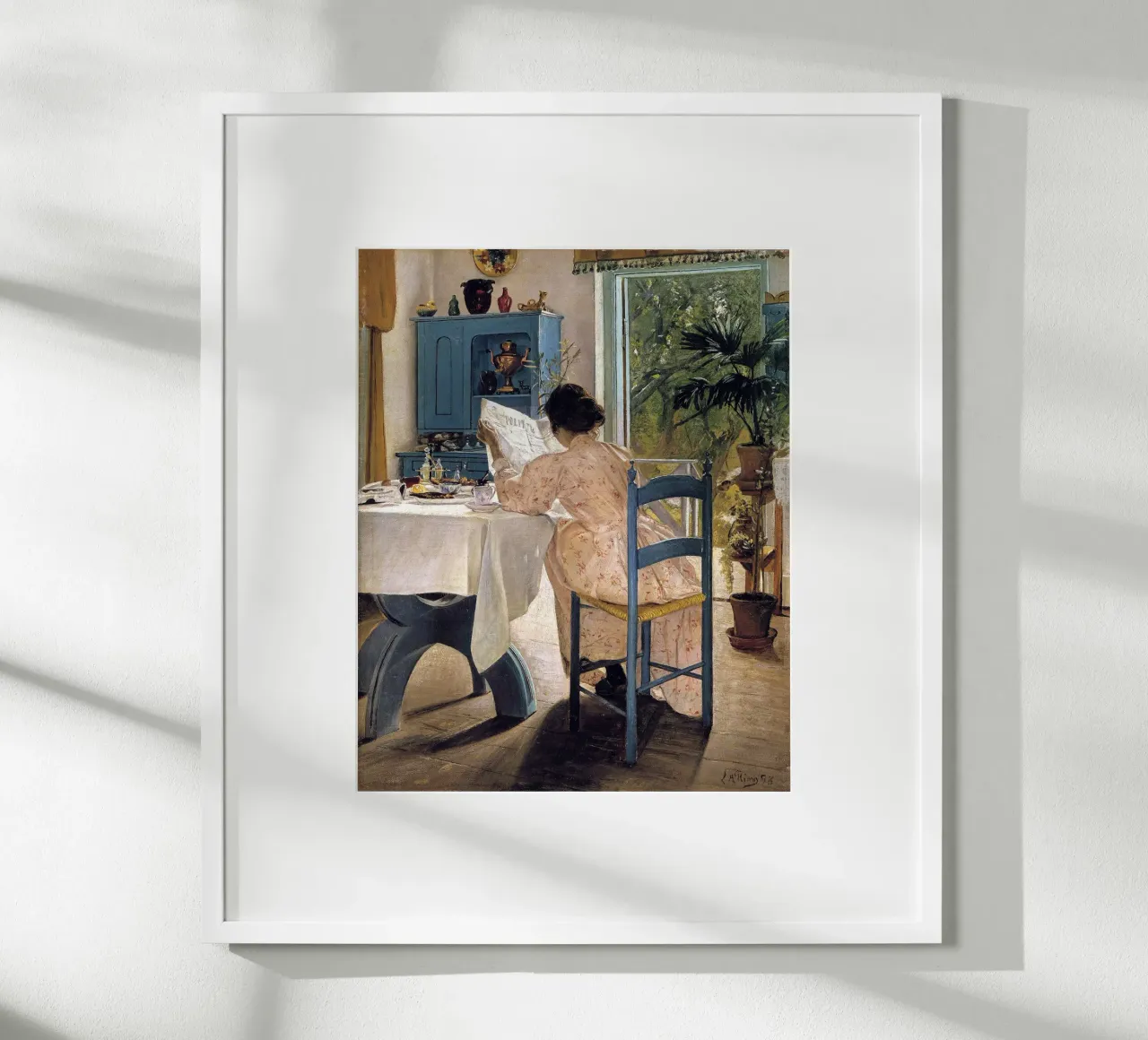Breakfast with the Morning Newspaper poster con telaio in plastica da apoloprints