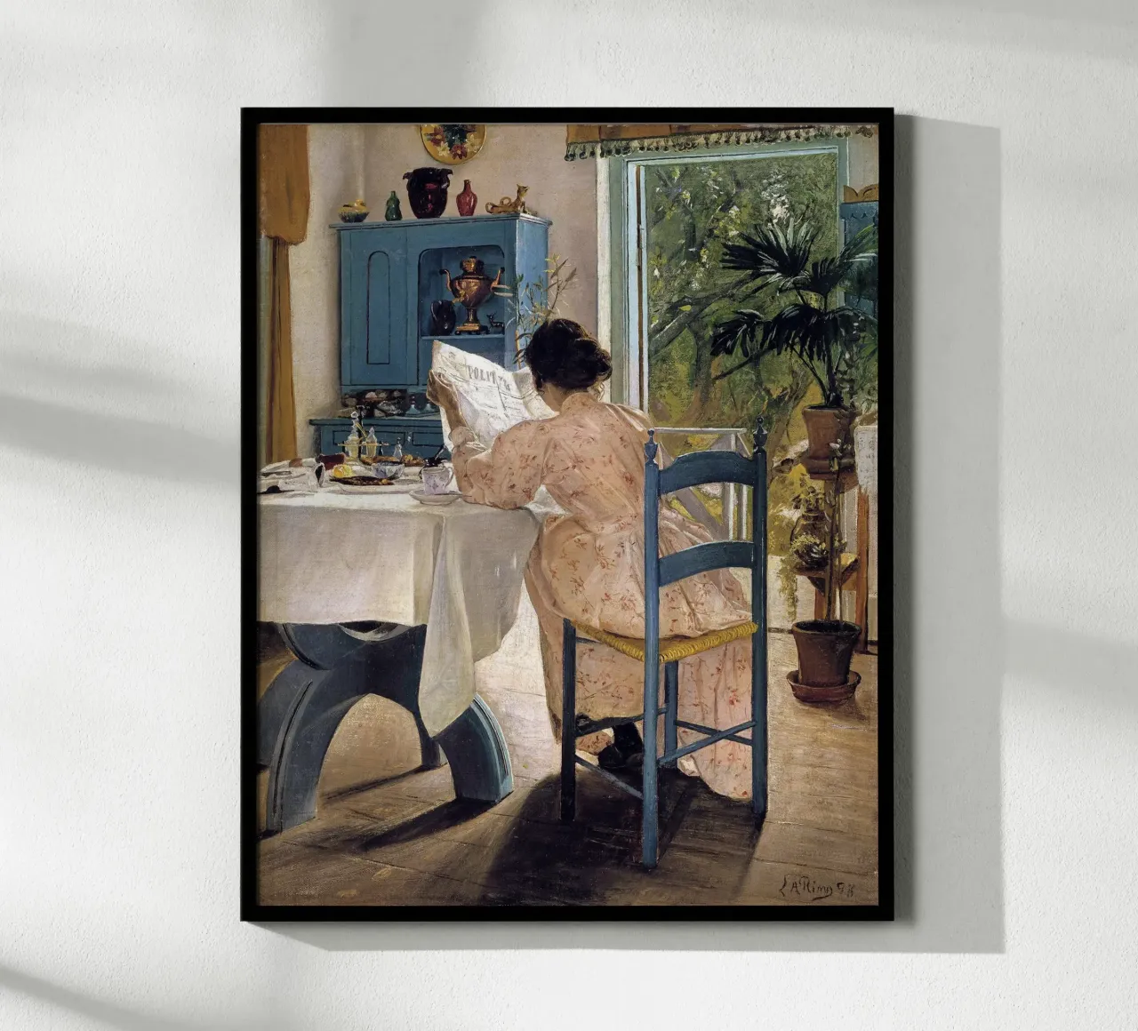 Breakfast with the Morning Newspaper poster con telaio in plastica da apoloprints