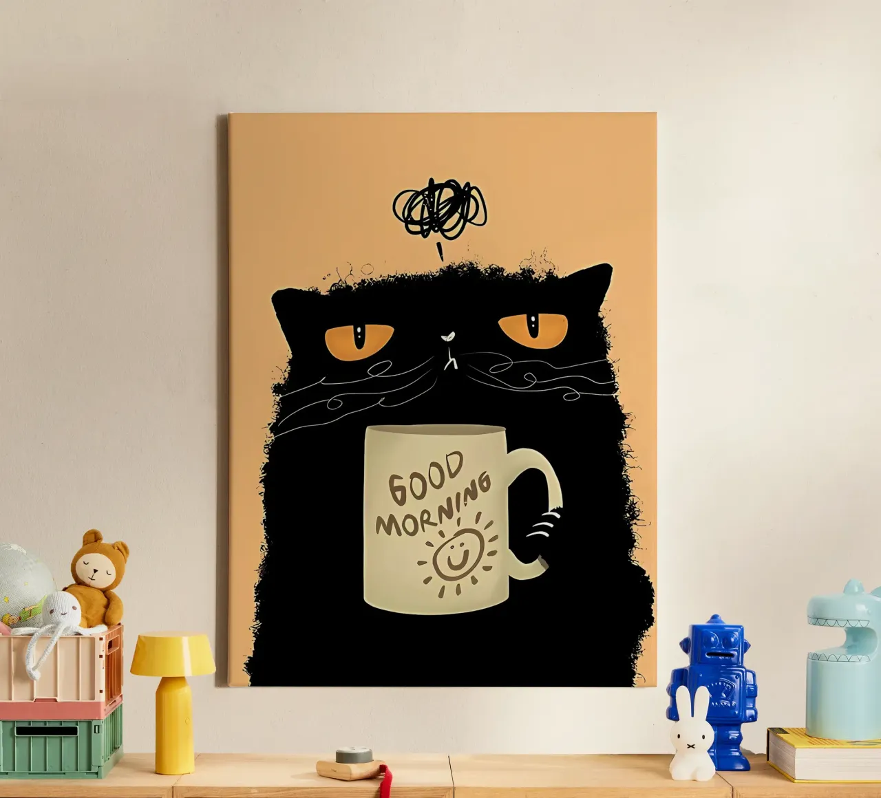 Caffè Grumpy Cat tela con Cornice a cassetta da Arjun