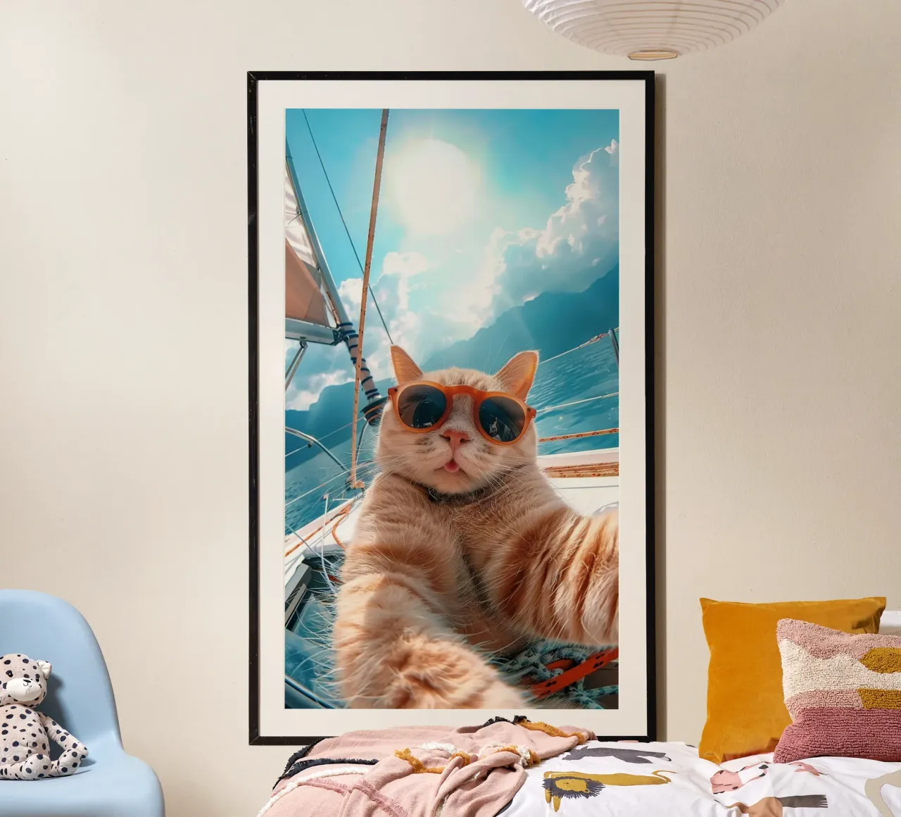 cool cat in boat poster con telaio in plastica da jasnet
