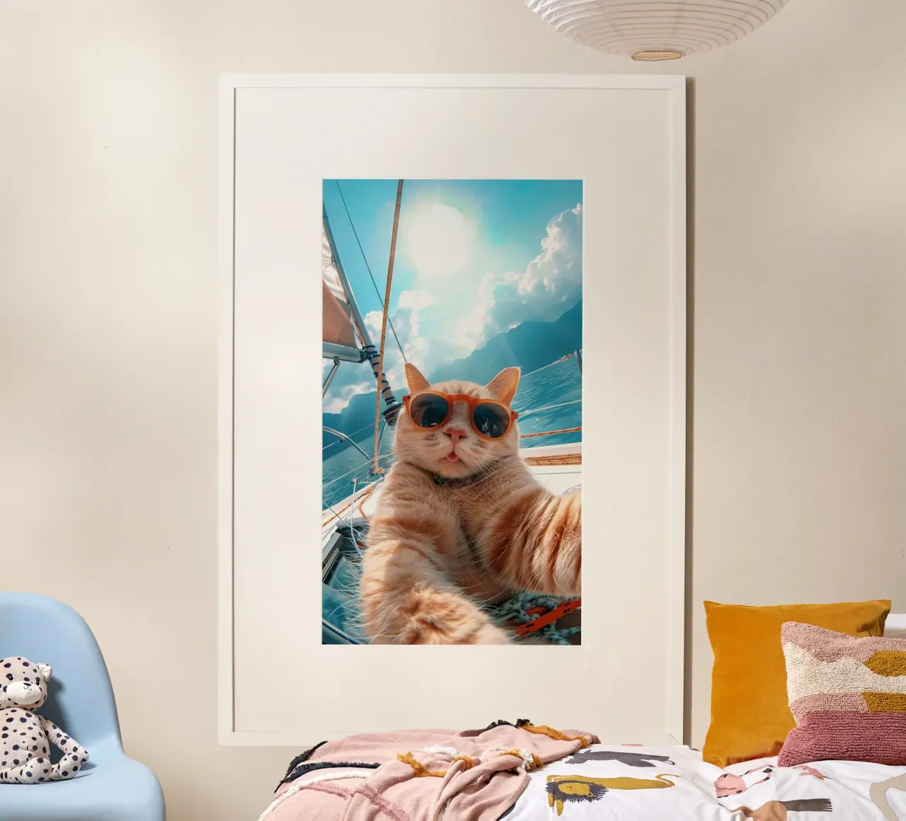 cool cat in boat poster con telaio in plastica da jasnet
