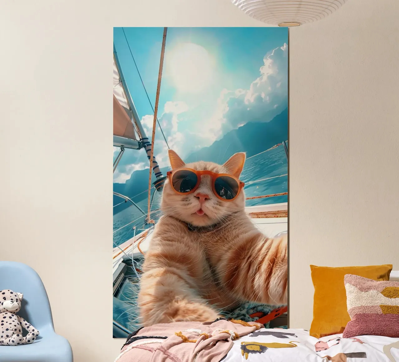 cool cat in boat poster con telaio in plastica da jasnet