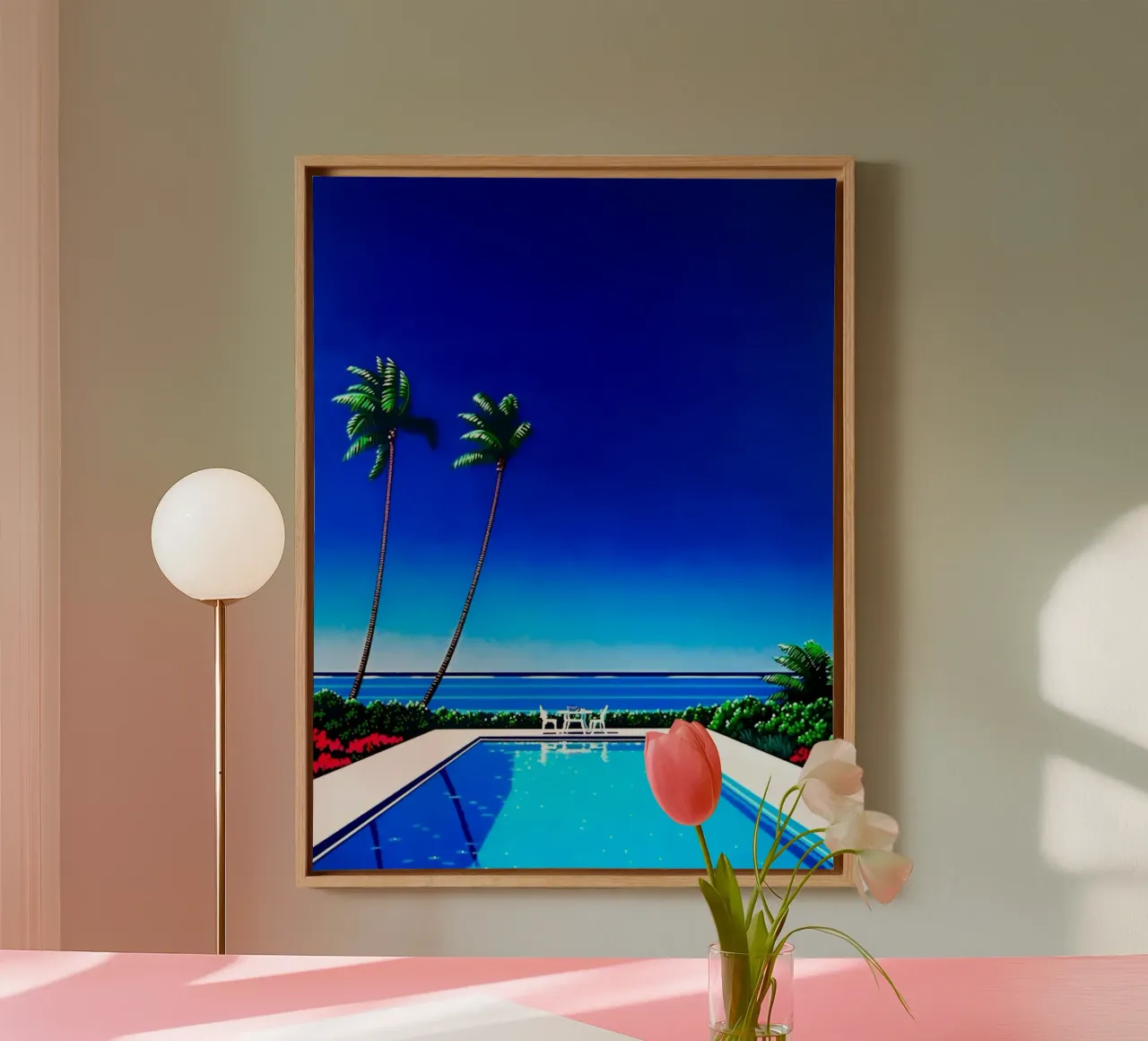 Swimming Pool by the Beach canvas with Floater frame by Michael Mares