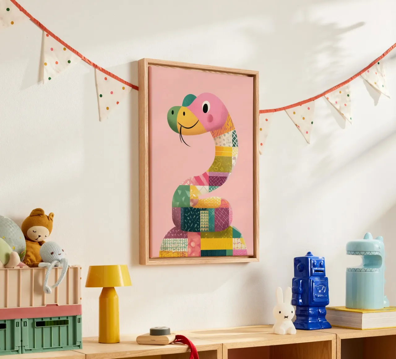 Smiling Snake Friend Leinwand mit Schattenfugenrahmen von Kiara