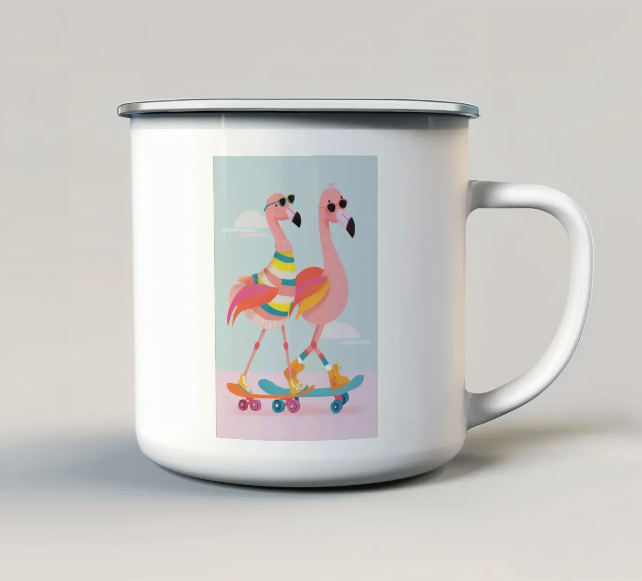 Sunny Skate Flamingos tazza in smalto da Kiara