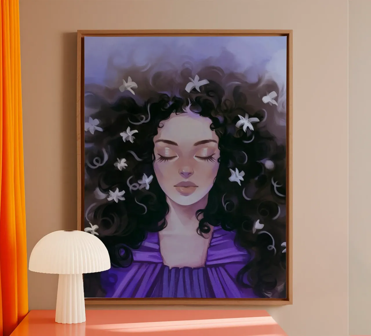girl with big curve hair tela con Cornice a cassetta da vicgaler