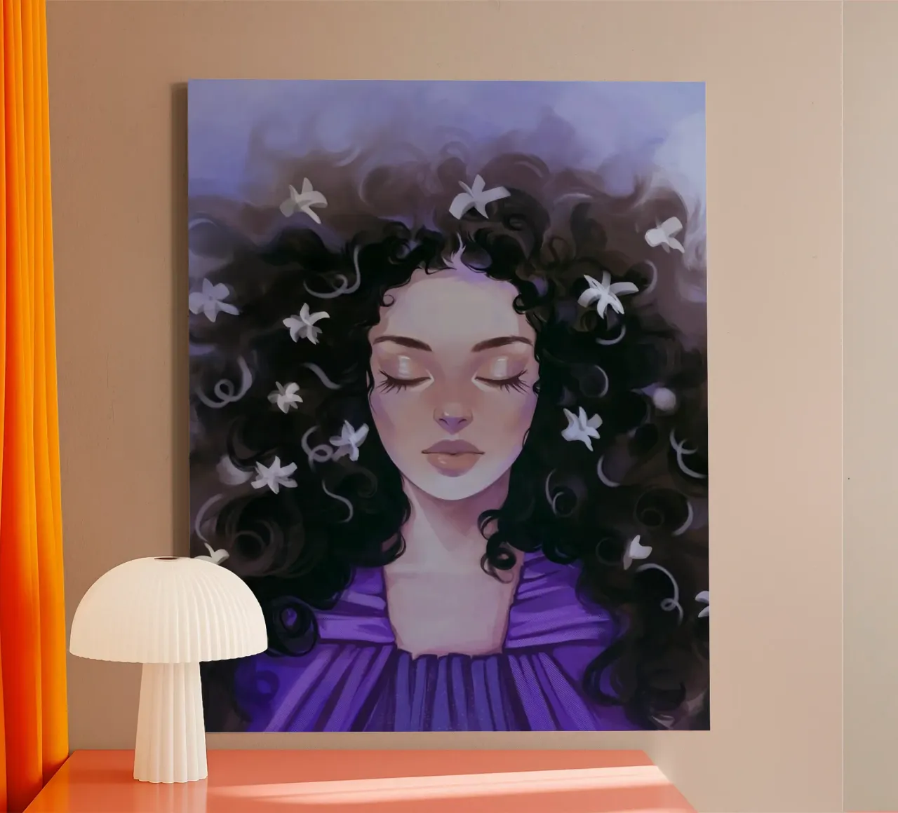 girl with big curve hair tela con Cornice a cassetta da vicgaler
