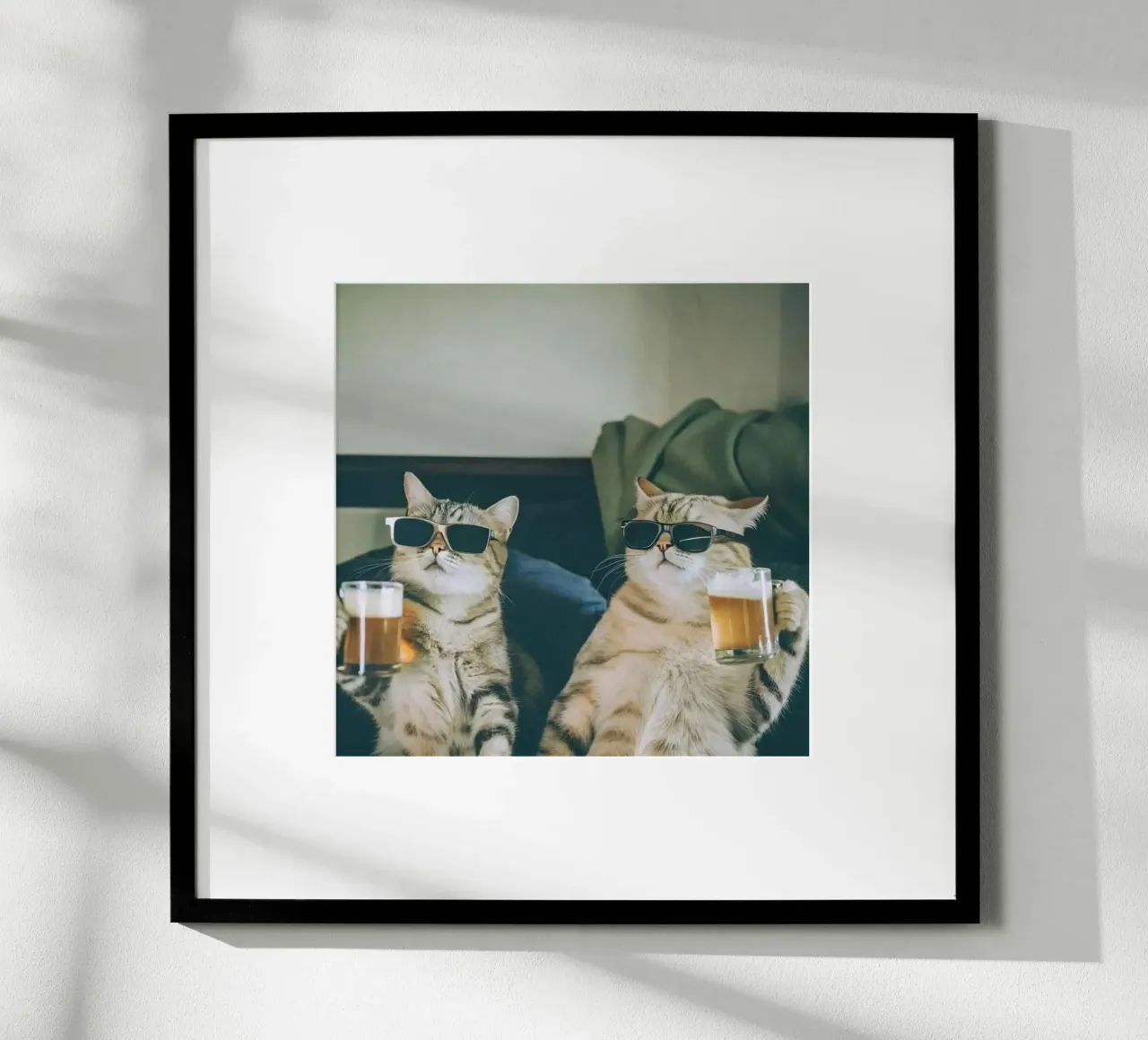 cats cheer beer poster con telaio in plastica da vicgaler