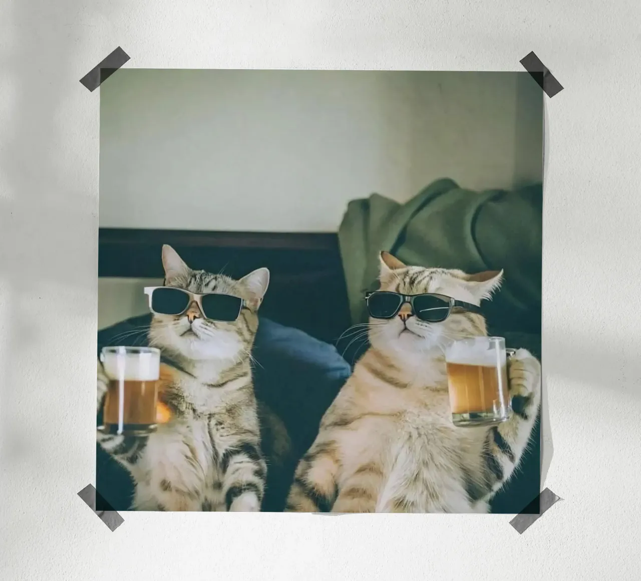 cats cheer beer poster con telaio in plastica da vicgaler