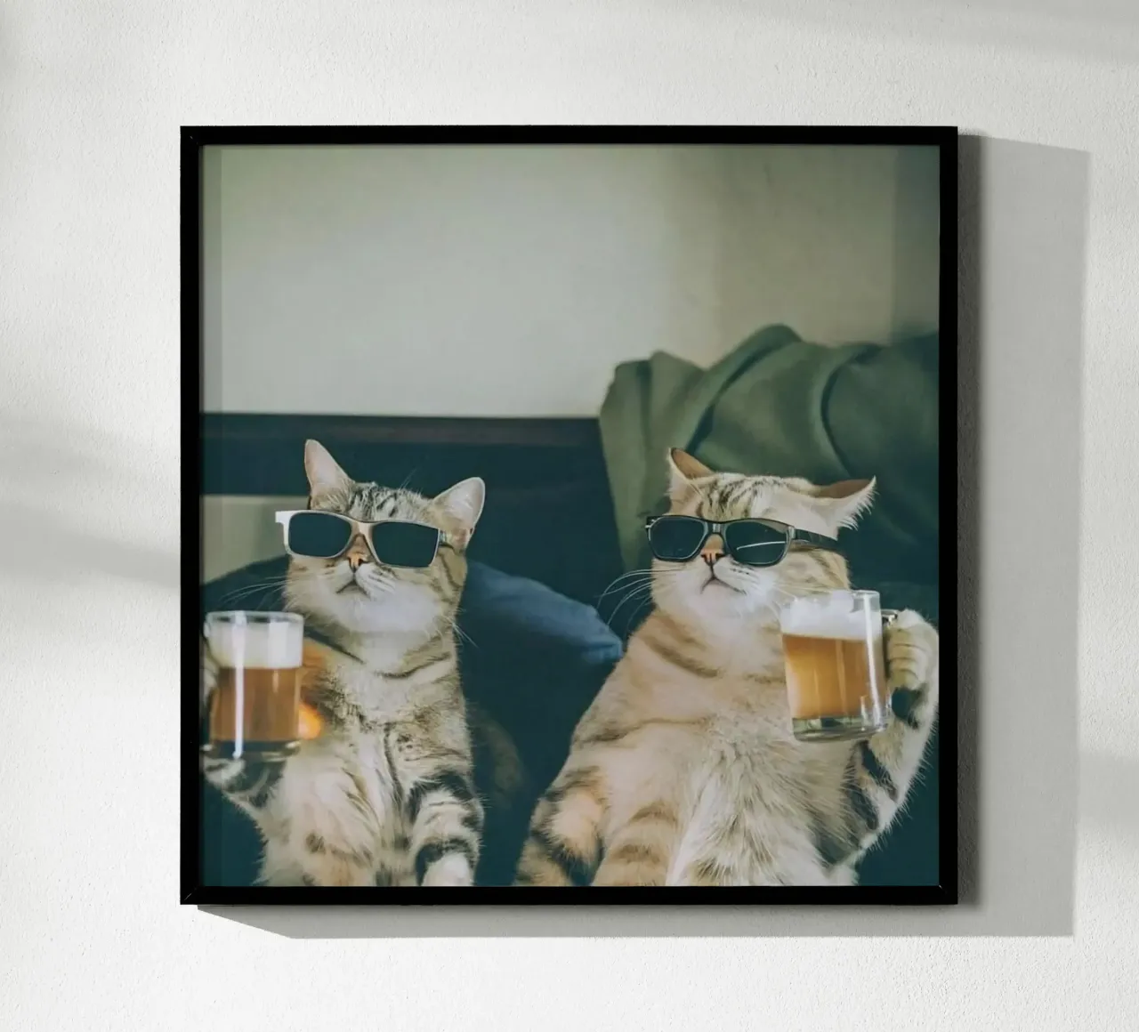 cats cheer beer poster con telaio in plastica da vicgaler