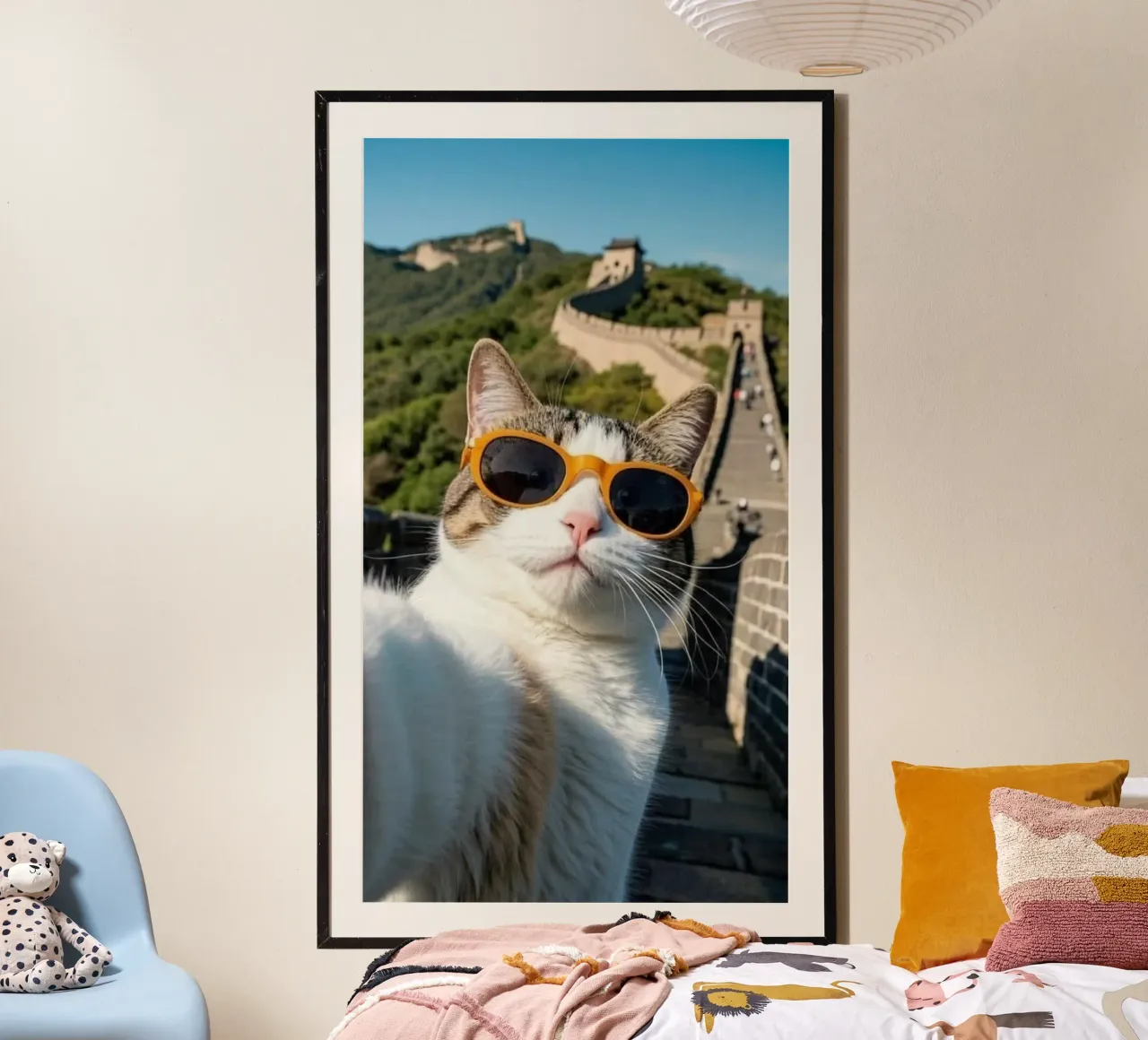 cat selfie on great wall poster da jasnet