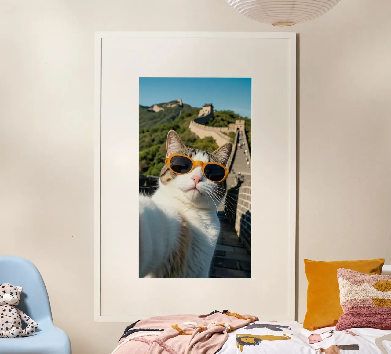 cat selfie on great wall poster da jasnet