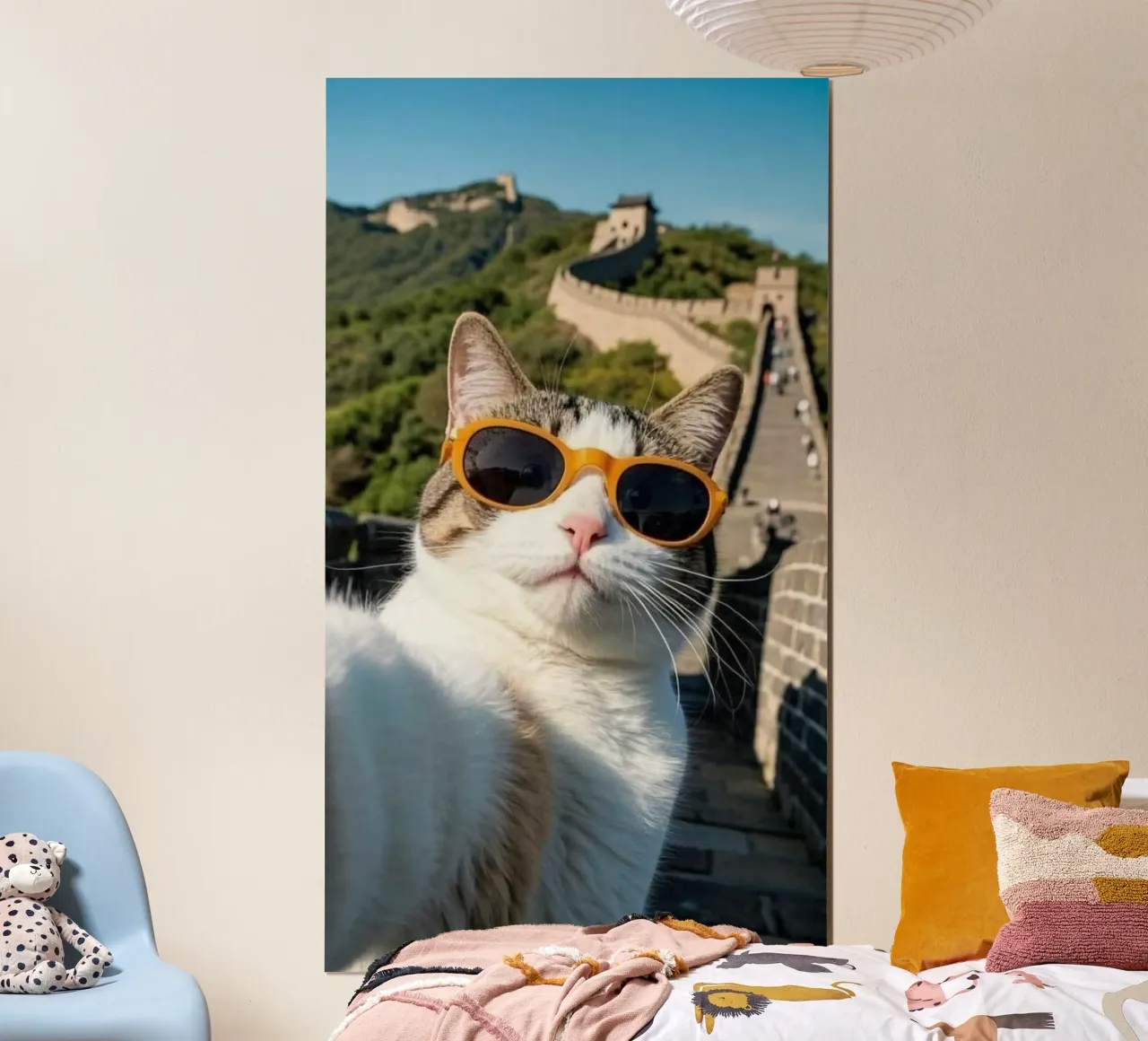 cat selfie on great wall poster da jasnet
