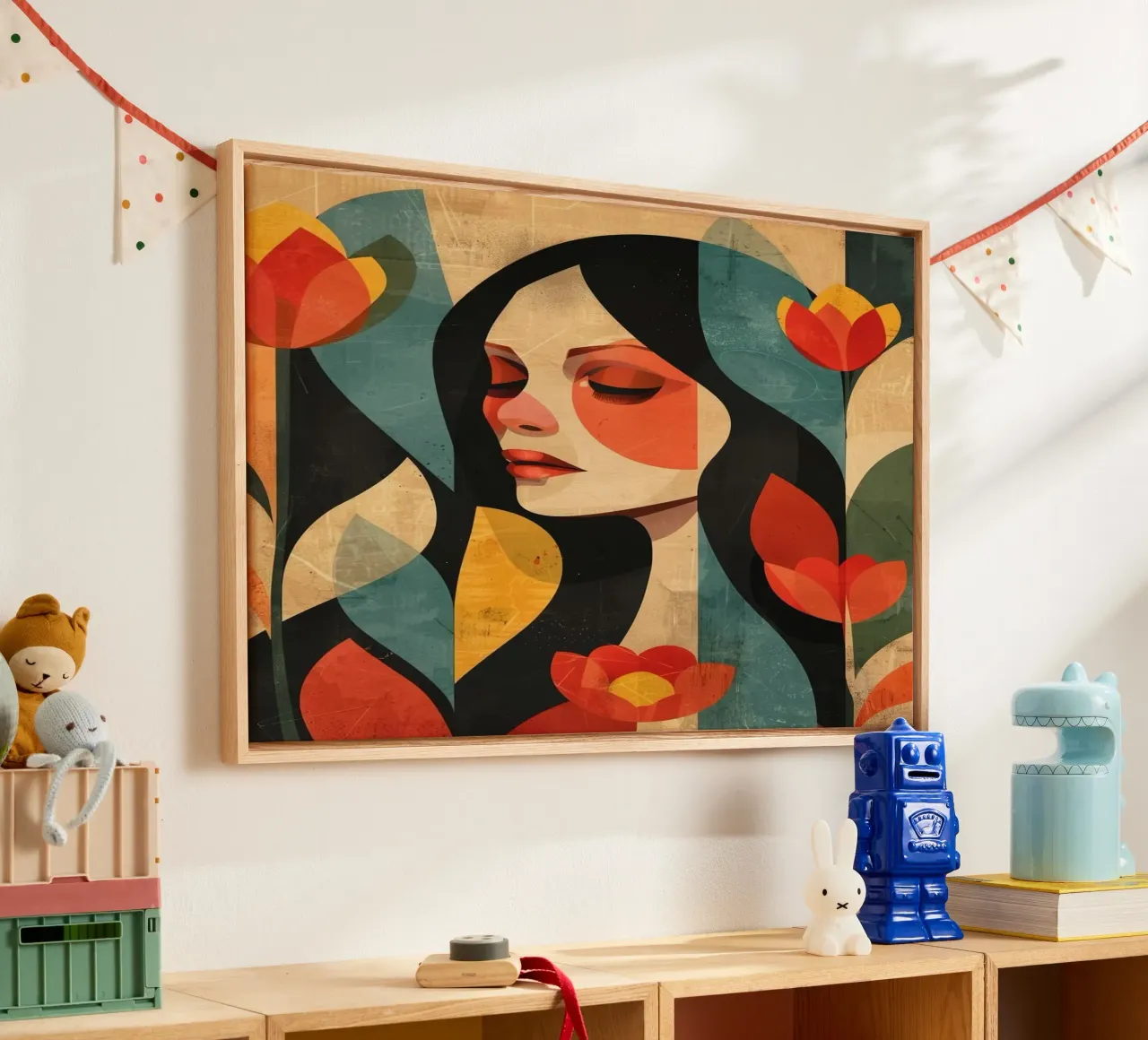 shape piece girl with flower tela con Cornice a cassetta da vicgaler