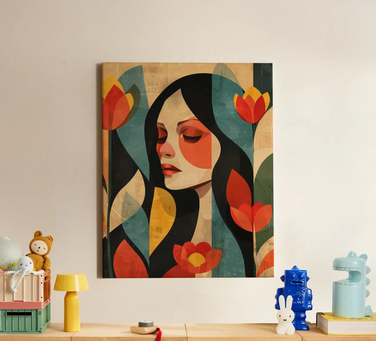 shape piece girl with flower tela con Cornice a cassetta da vicgaler