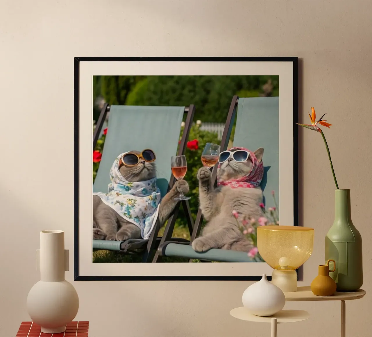 cats cheer poster con telaio in alluminio da jasnet