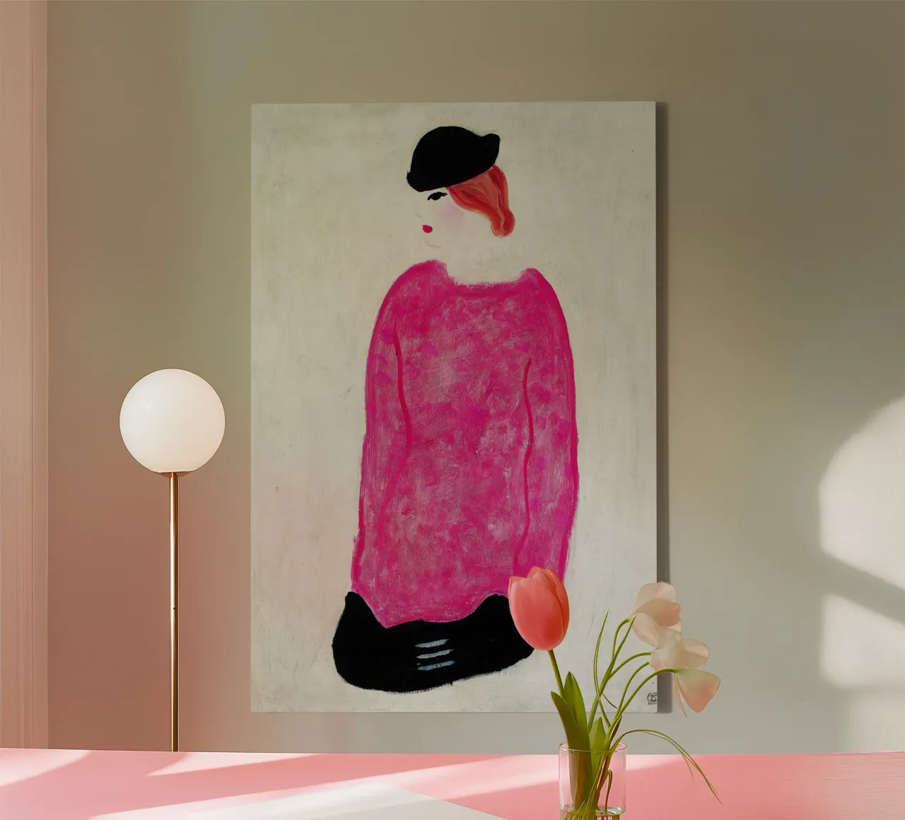 Woman in Red – Chang Yu (Sanyu) canvas with Floater frame by Classic Art Prints