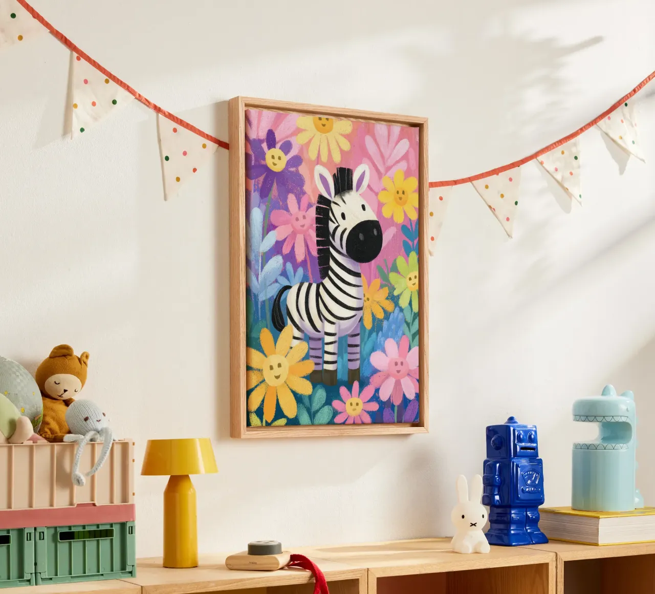 Zara the Zebra in Flowerland tela con Cornice a cassetta da Kiara