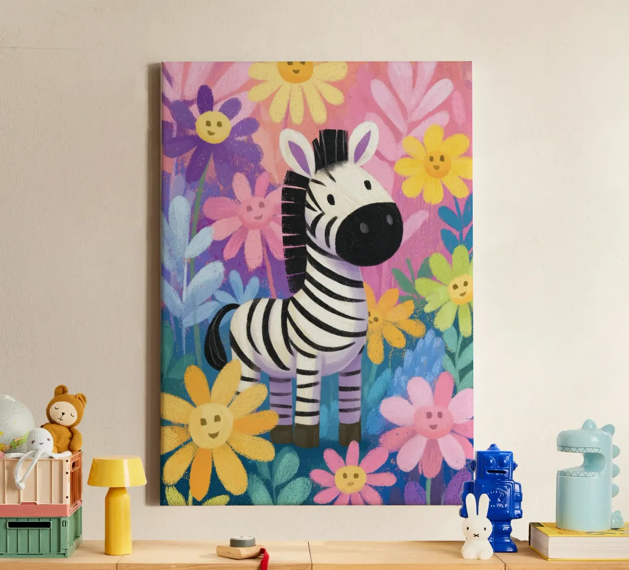 Zara the Zebra in Flowerland tela con Cornice a cassetta da Kiara