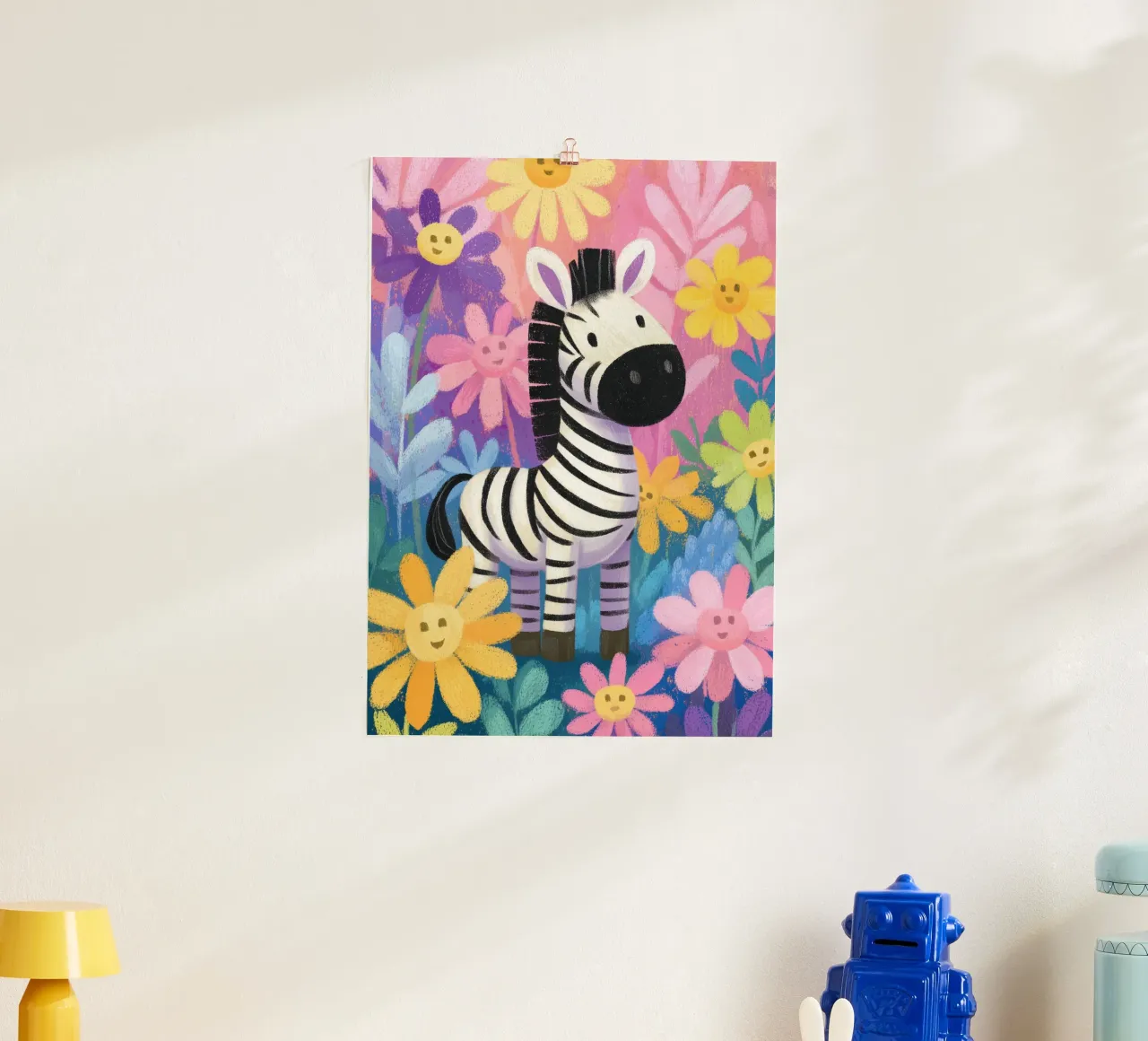 Zara the Zebra in Flowerland poster con telaio in alluminio da Kiara
