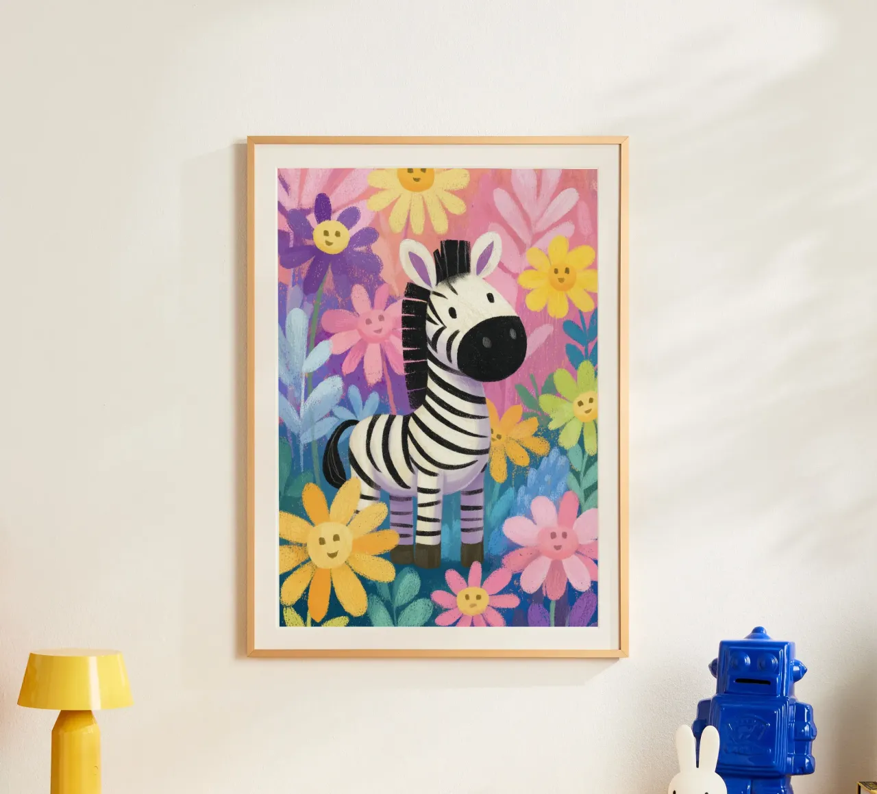 Zara the Zebra in Flowerland poster con telaio in alluminio da Kiara