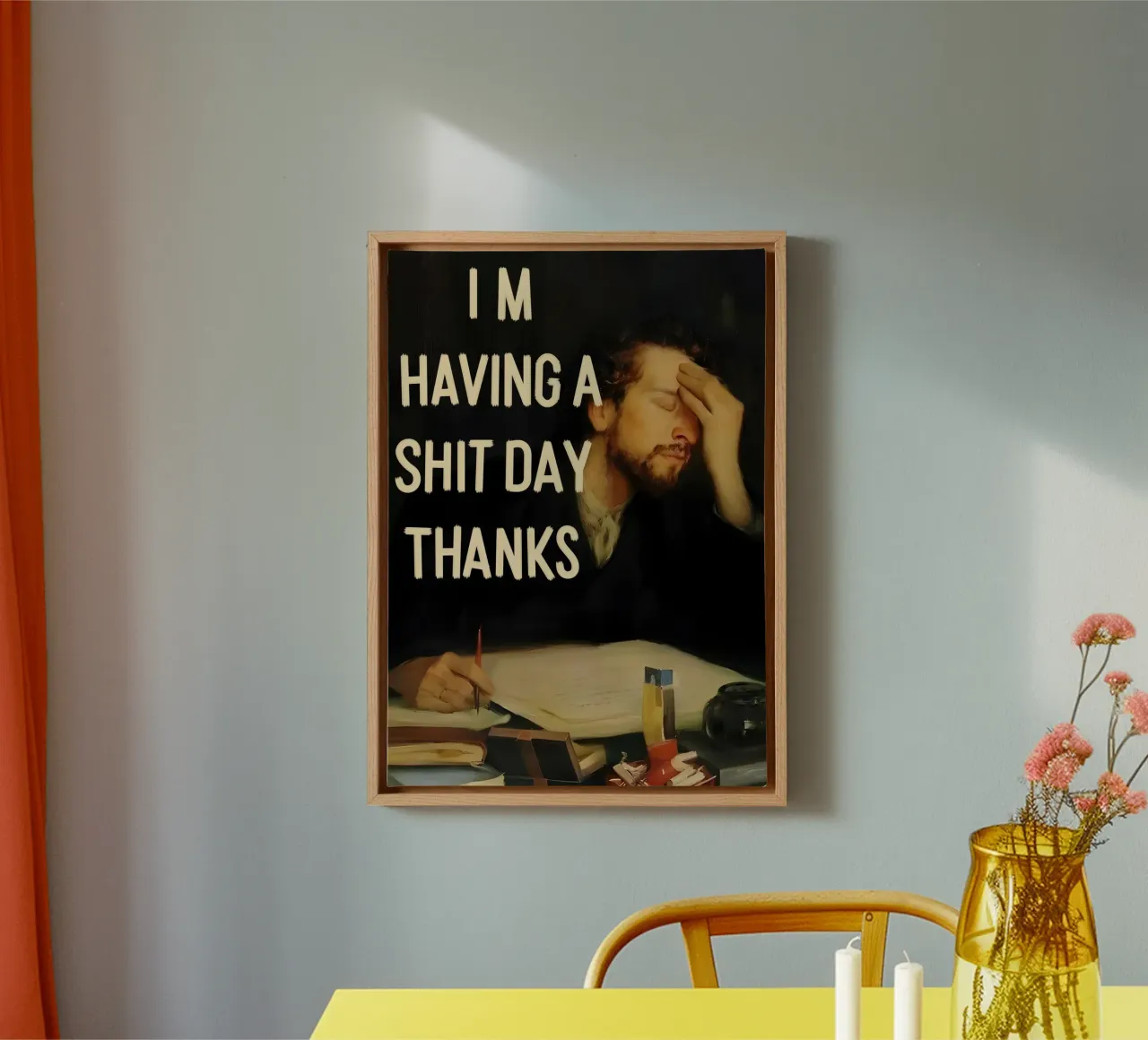 I'M HAVING A SHIT DAY THANKS. Leinwand mit Schattenfugenrahmen von Type & Tape