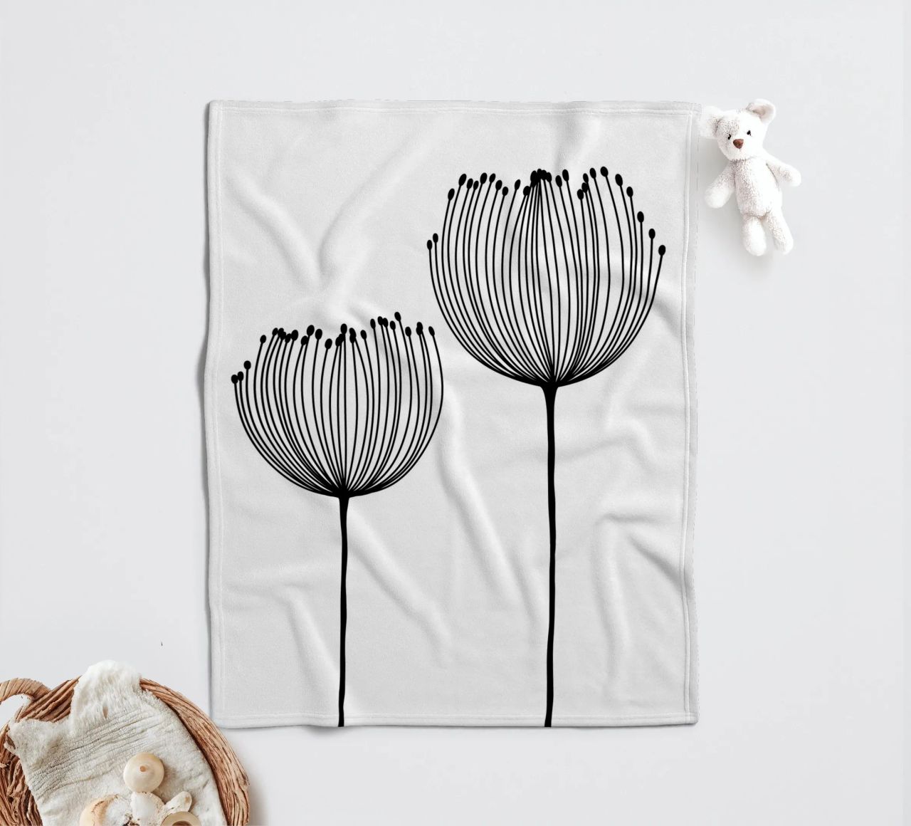 Zwei Wildblumen - Linienzeichnung Line Art coperta in pile da BAINAI
