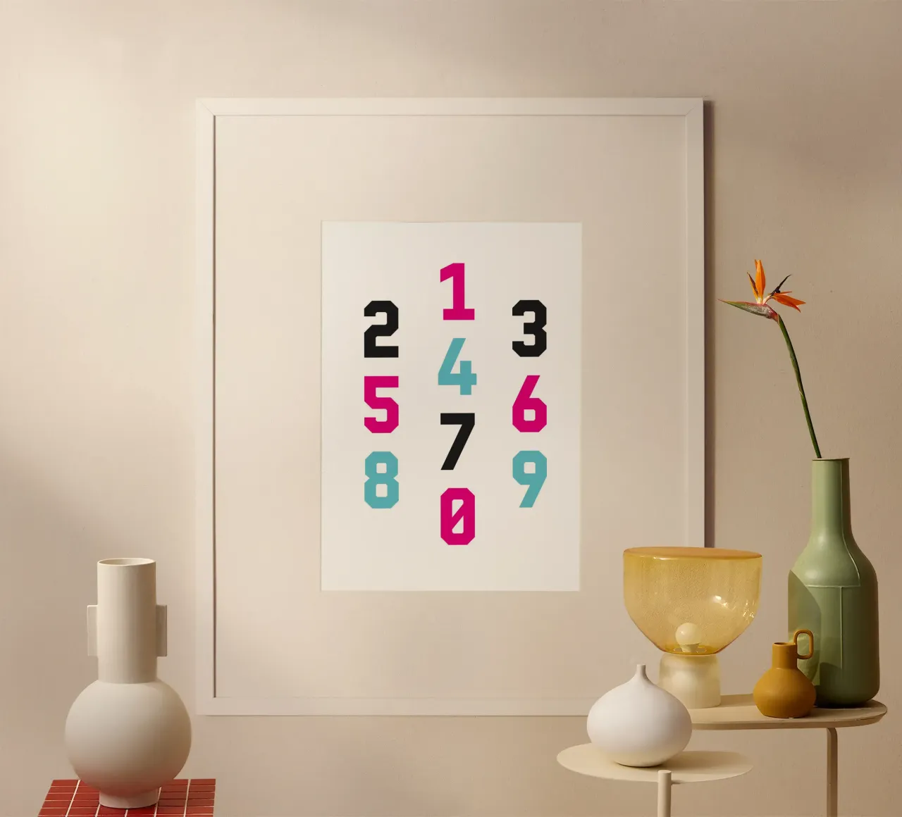 Typography Numbers #1 poster con telaio in alluminio da kathrinmay