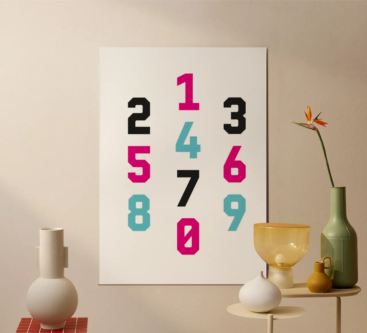 Typography Numbers #1 poster con telaio in alluminio da kathrinmay