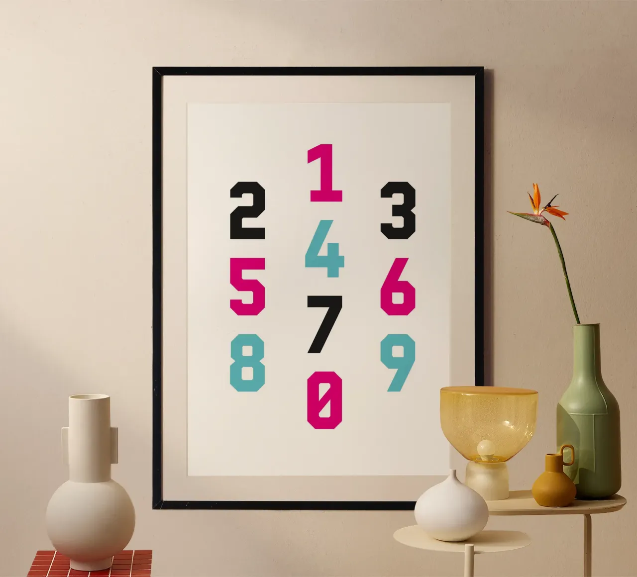 Typography Numbers #1 poster con telaio in alluminio da kathrinmay